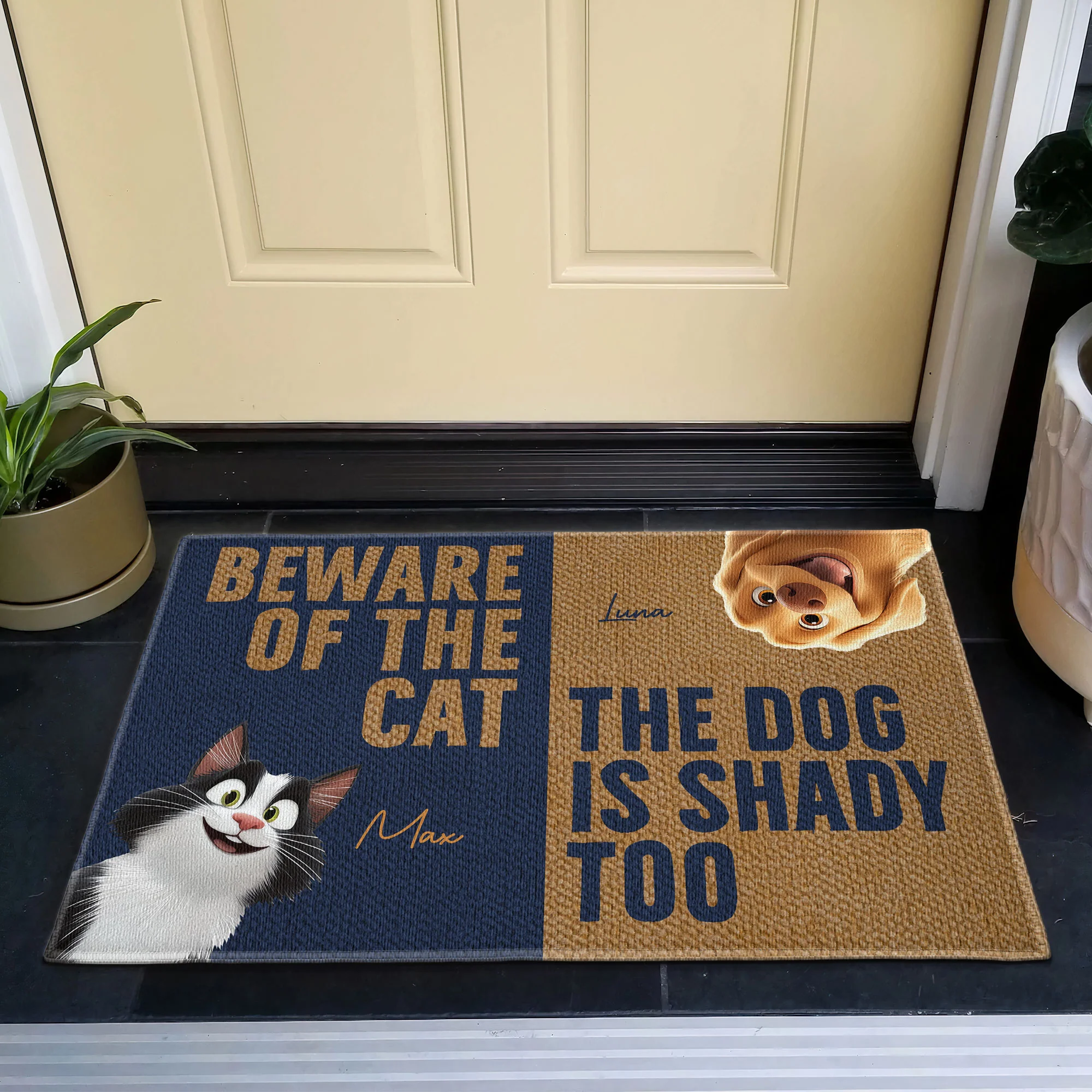 Beware Of The Cat The Dog Is Shady Too - Personalized Doormat - Image 2