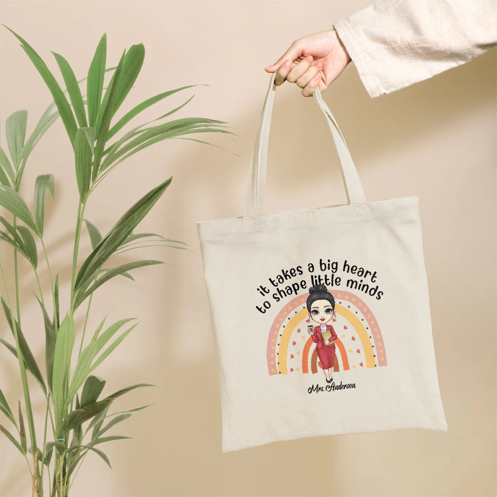 Big Heart Shapes Little Minds - Personalized Tote Bag - Birthday, Back To School Gift For Teachers, Colleagues, New Teacher Gift - Image 3