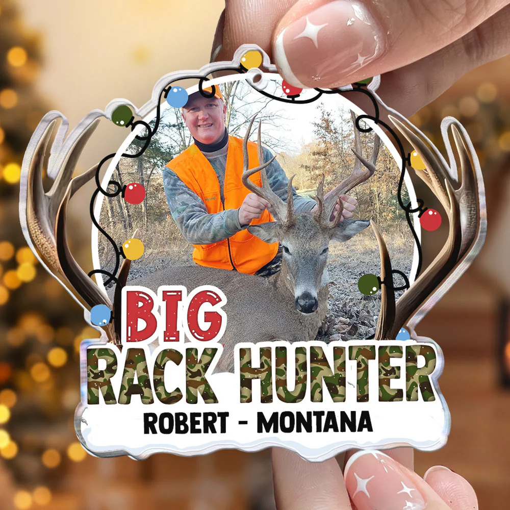 Big Rack Hunter - Personalized Acrylic Photo Ornament - Image 2
