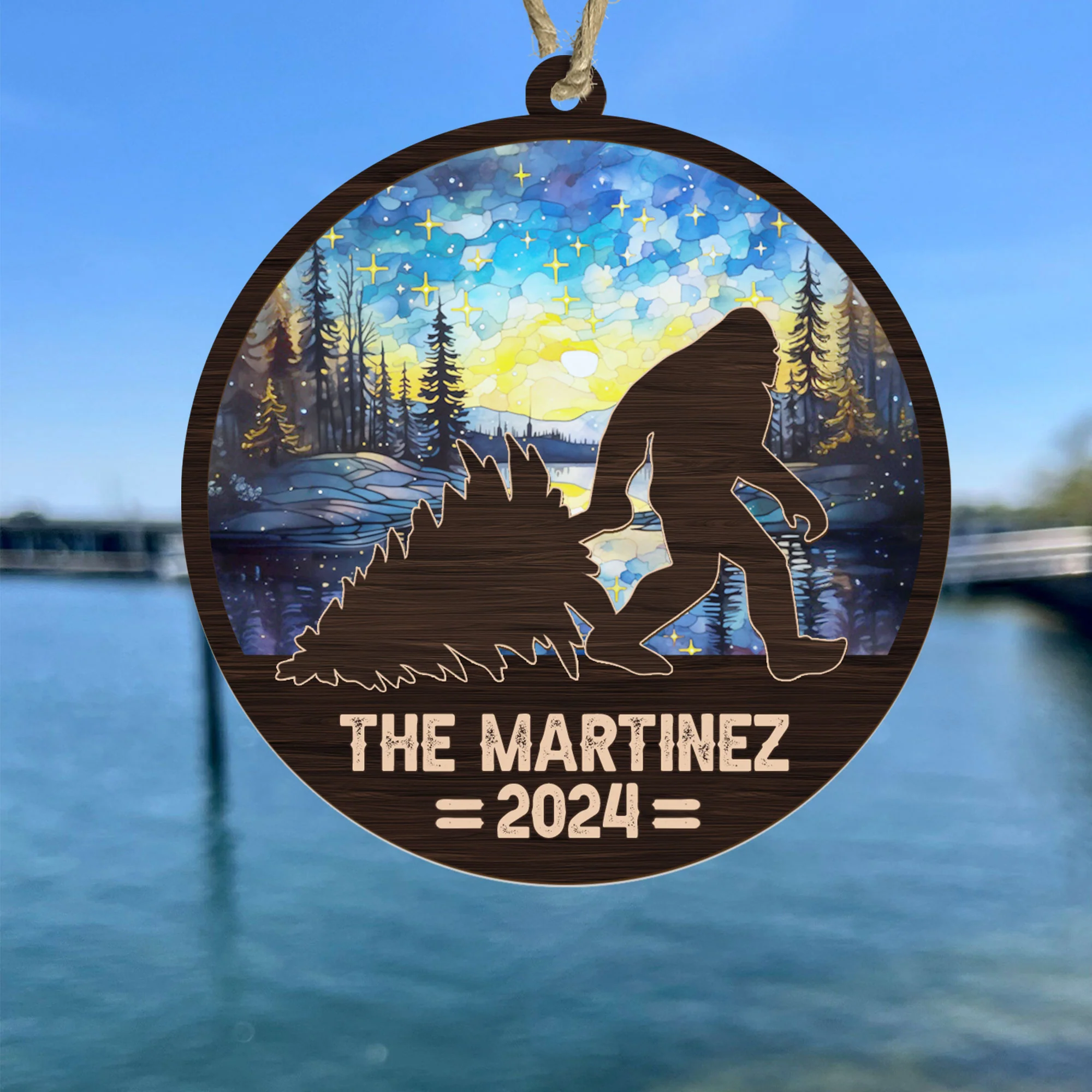 Bigfoot Christmas 2024 - Personalized Suncatcher Ornament - Image 3