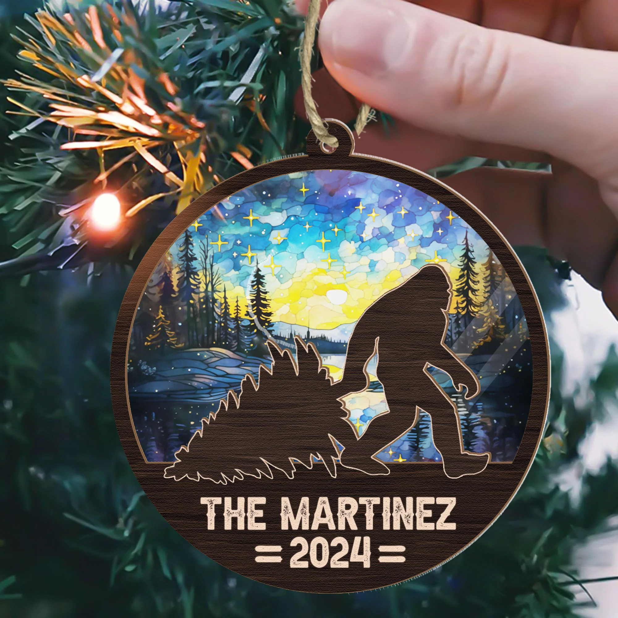 Bigfoot Christmas 2024 - Personalized Suncatcher Ornament - Image 4