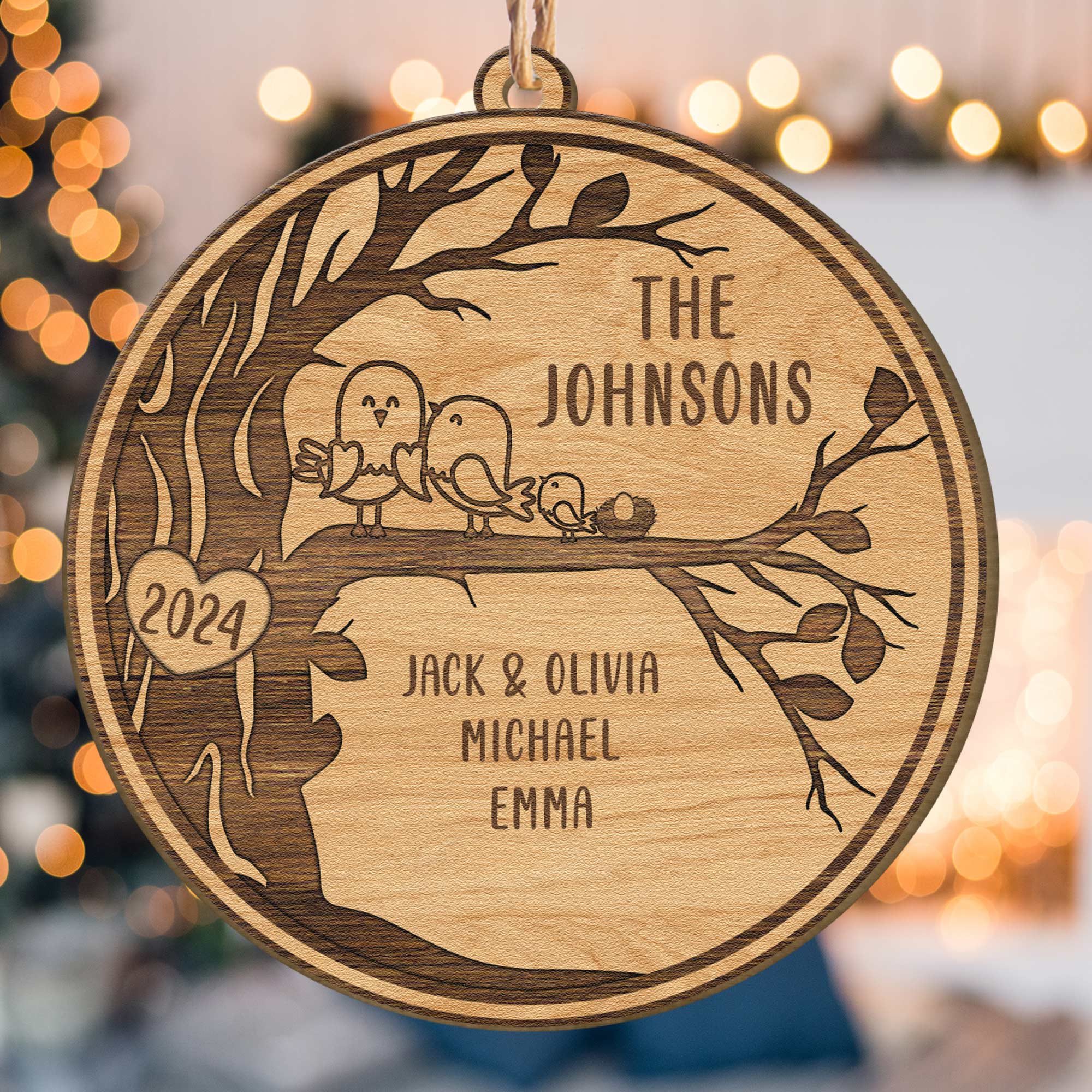 Bird Family - Personalized Wooden Ornament - Image 4
