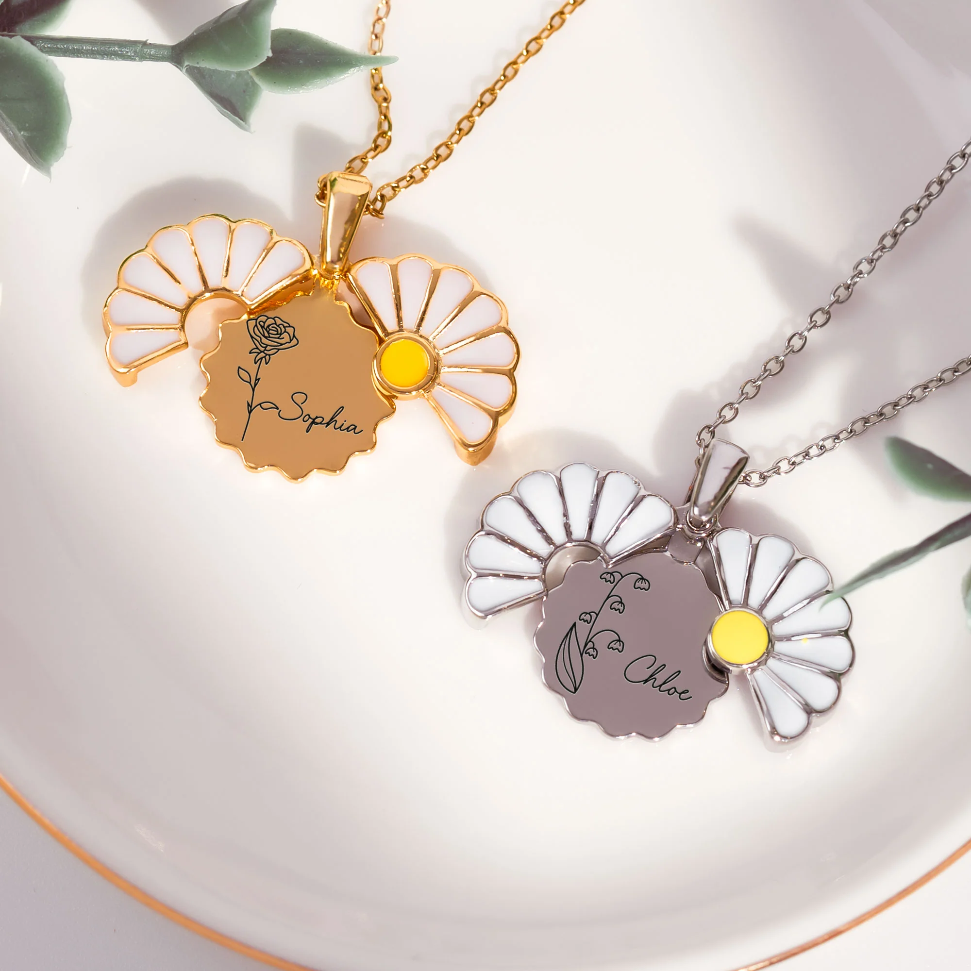 Birth Flower And Name Necklace - Personalized Daisy Necklace With Hidden Message - Image 2