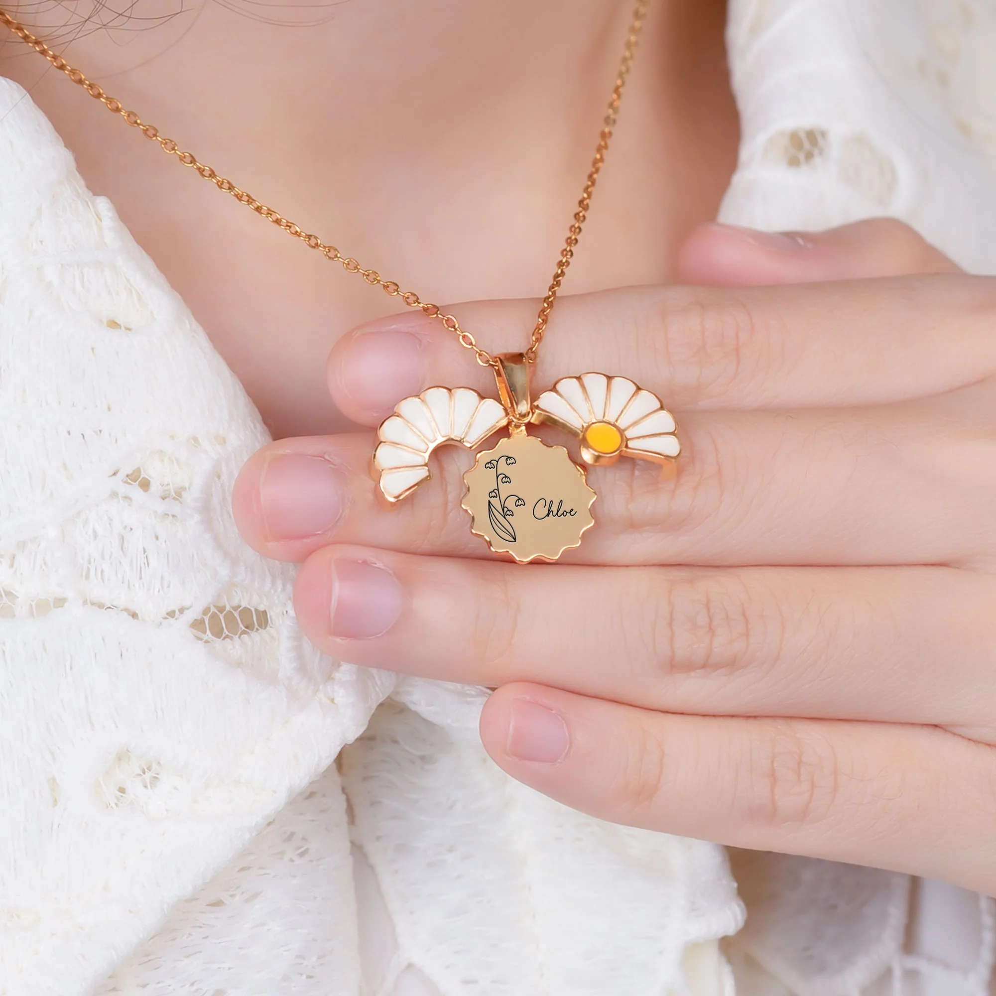 Birth Flower And Name Necklace - Personalized Daisy Necklace With Hidden Message - Image 3