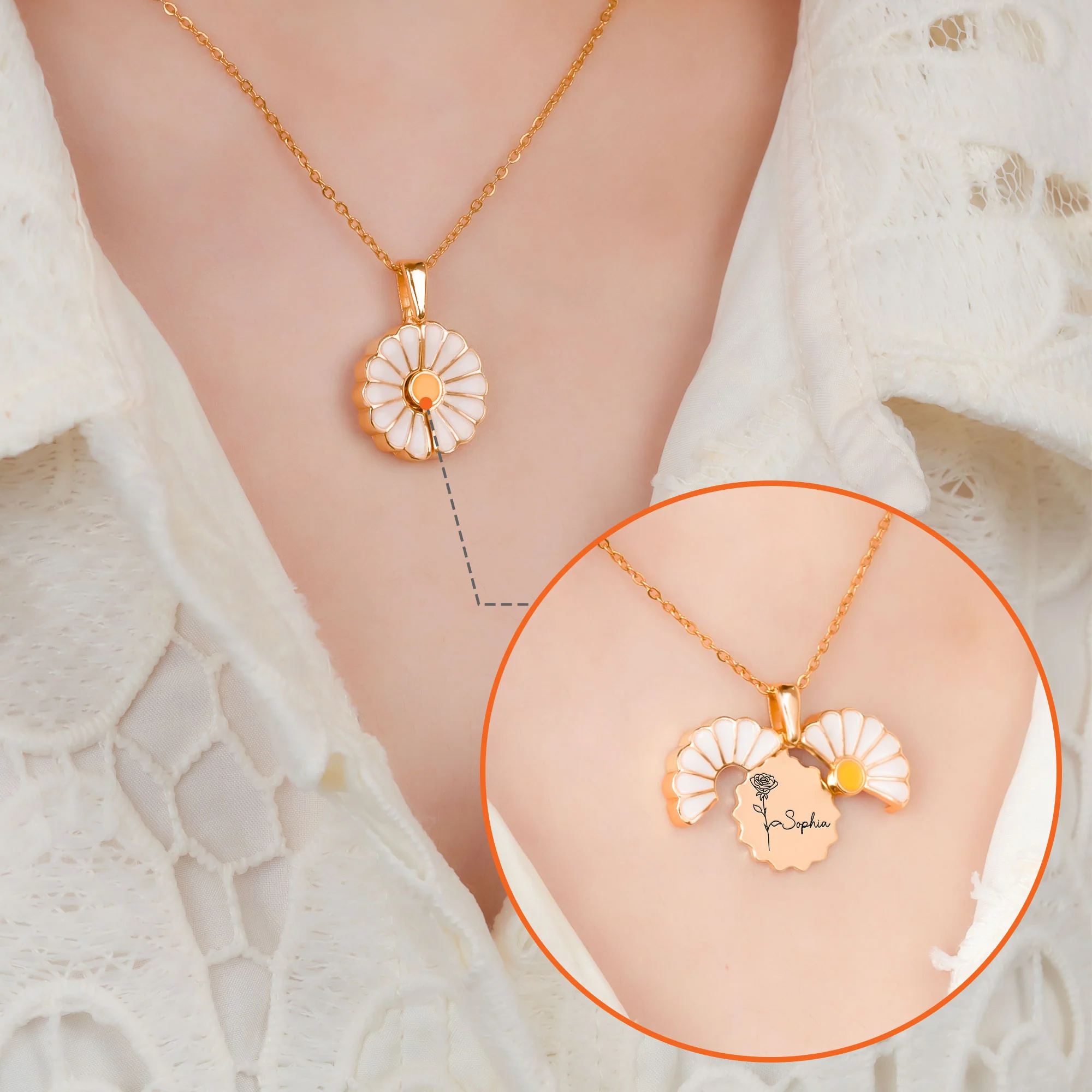 Birth Flower And Name Necklace - Personalized Daisy Necklace With Hidden Message - Image 4