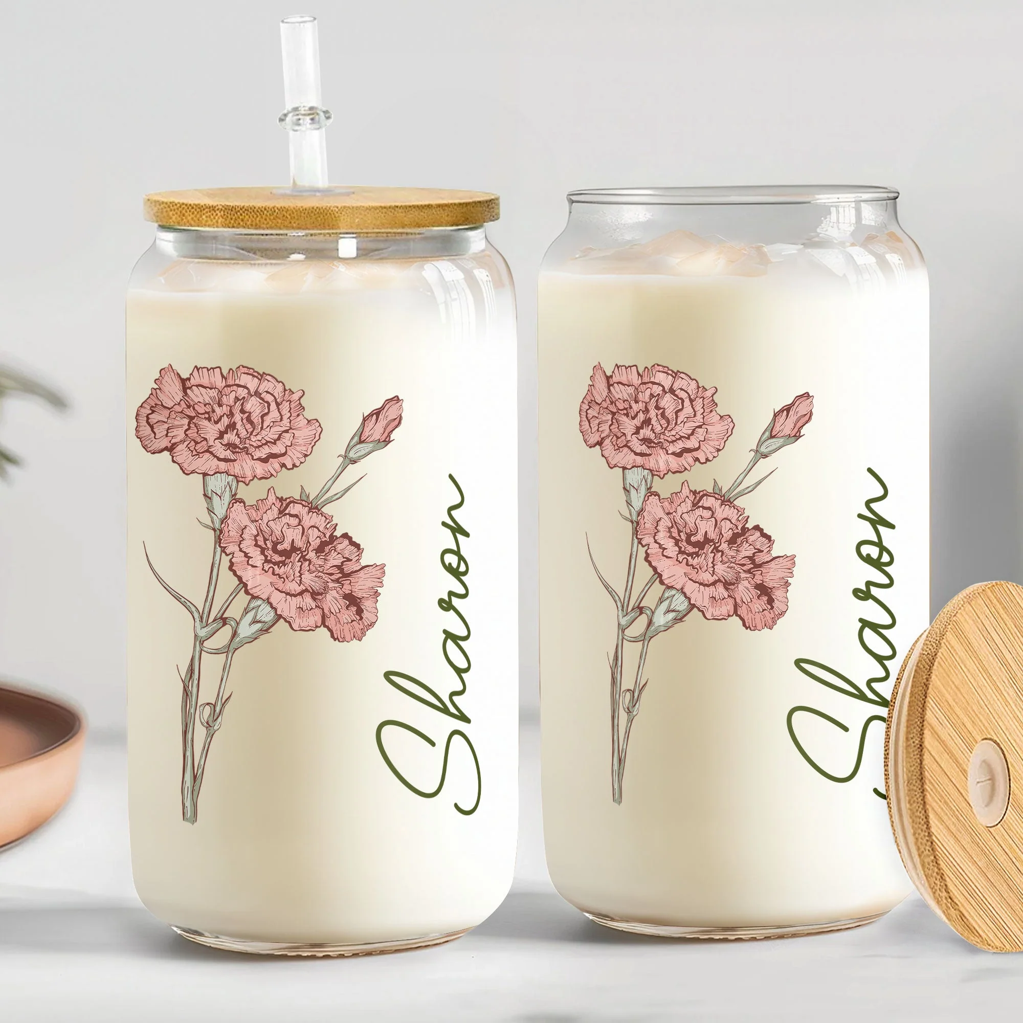 Birth Flower Birthday Gift For Women Friend Bridesmaid - Personalized Clear Glass Cup - Image 2