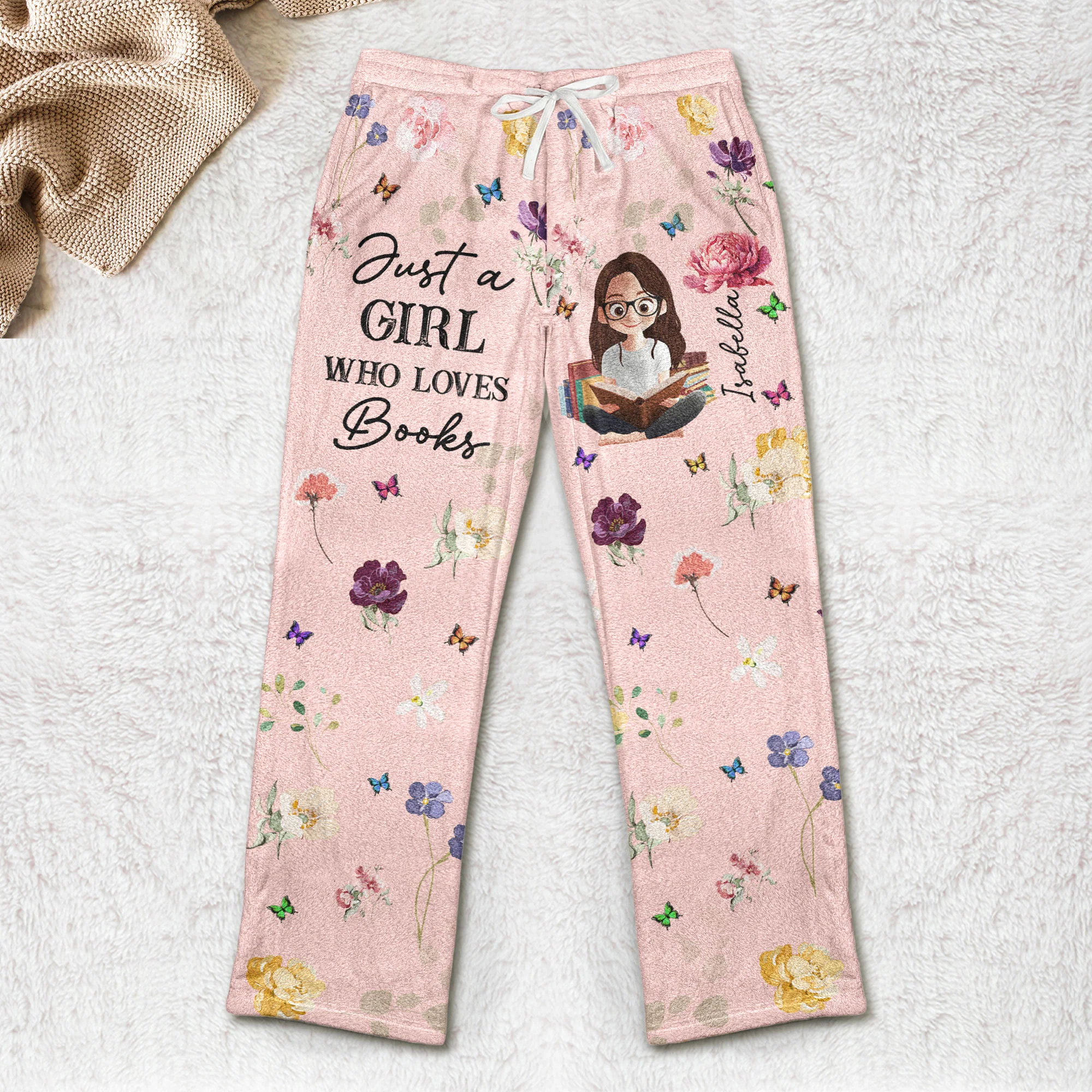 Birth Flower Book Lover - Personalized Fleece Pajama Pants - Image 2