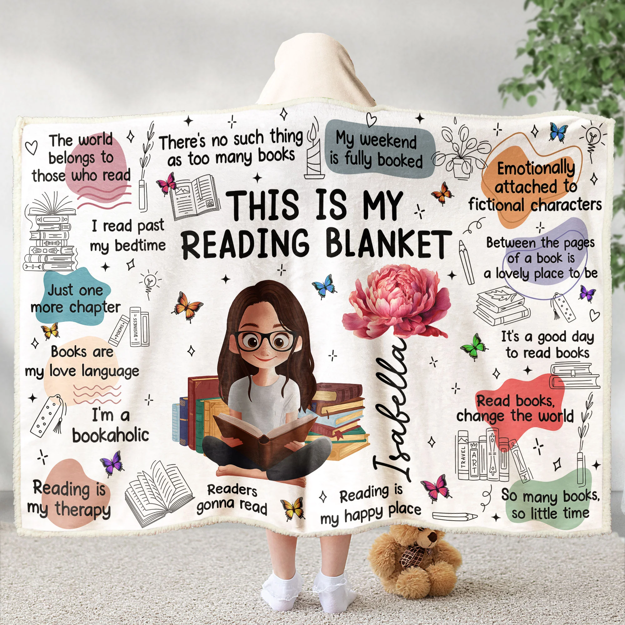 Birth Flower Book Lovers, Books Quotes - Personalized Wearable Blanket Hoodie - Image 4