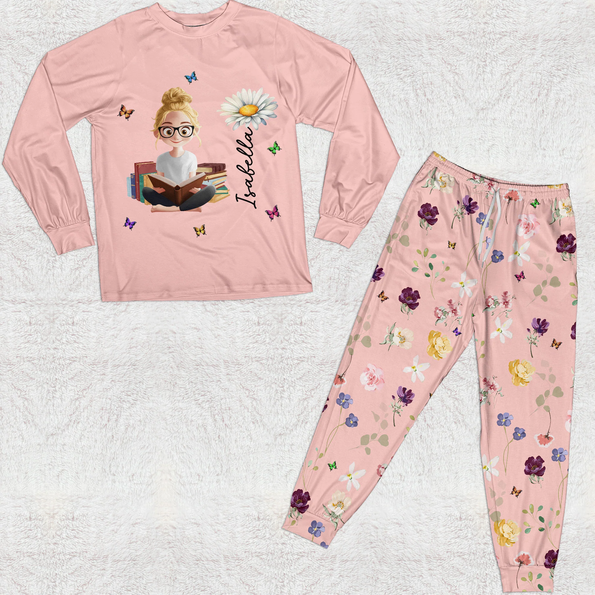 Birth Flower Book Lovers - Personalized Pajama Set - Image 2