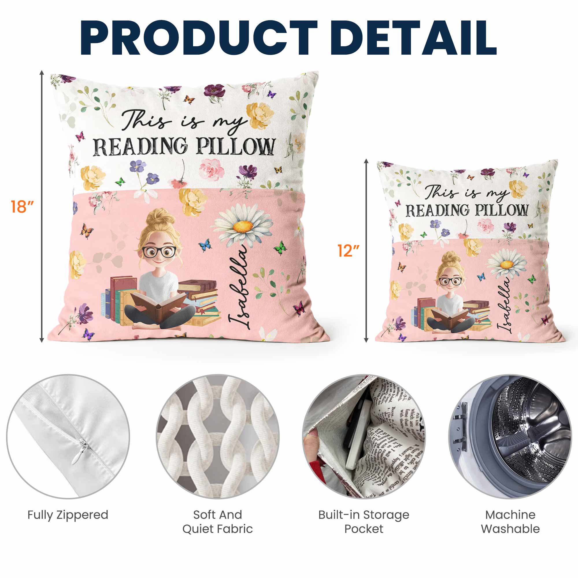 Birth Flower Book Lovers - Personalized Pocket Pillow (Insert Included) - Image 4