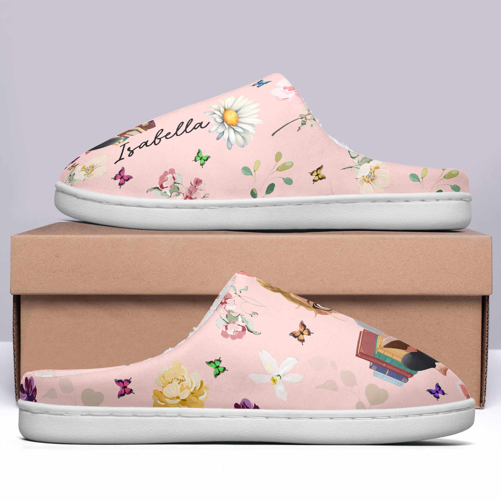 Birth Flower Book Lovers - Personalized Slippers - Image 4