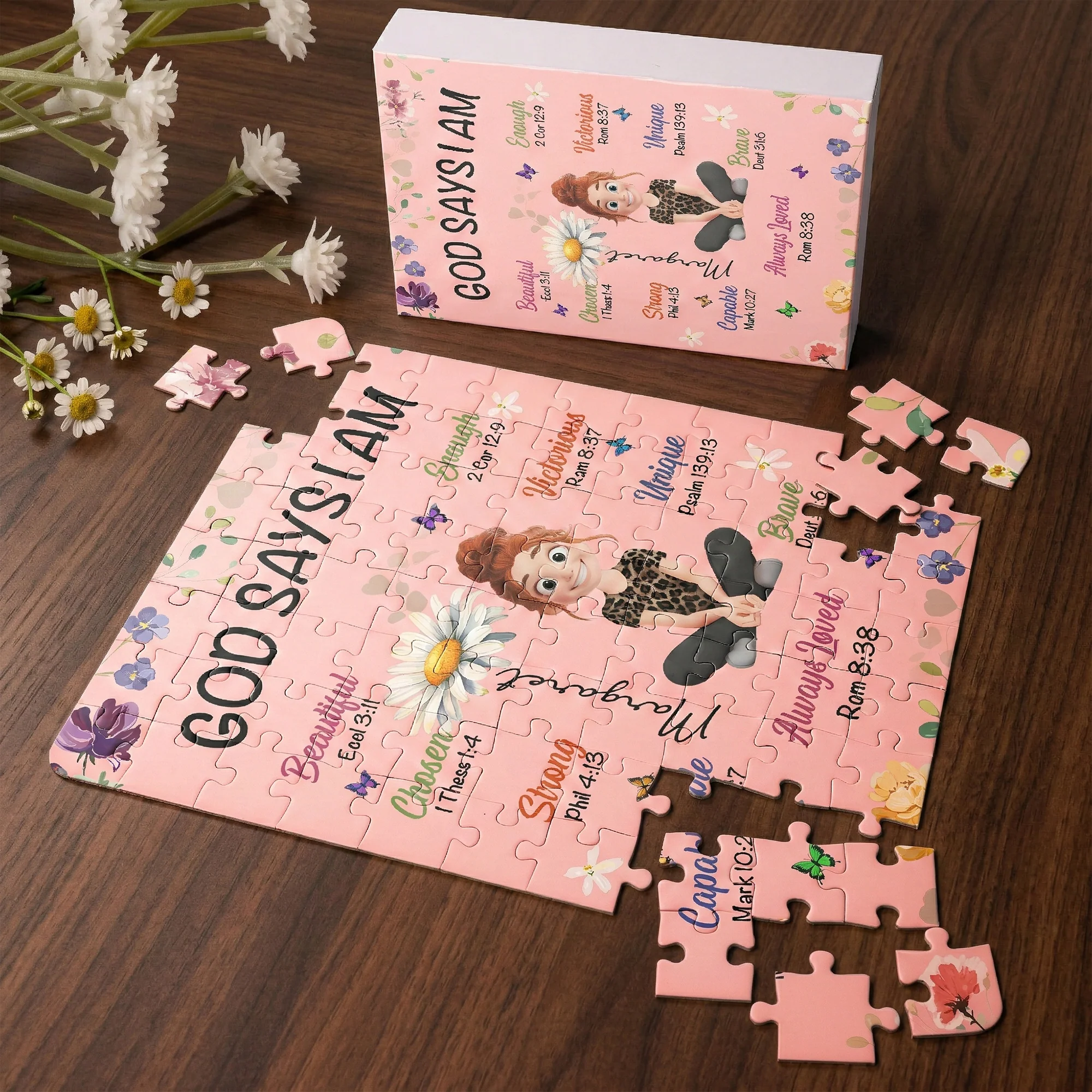 Birth Flower God Says I Am - Personalized Jigsaw Puzzle - Image 2