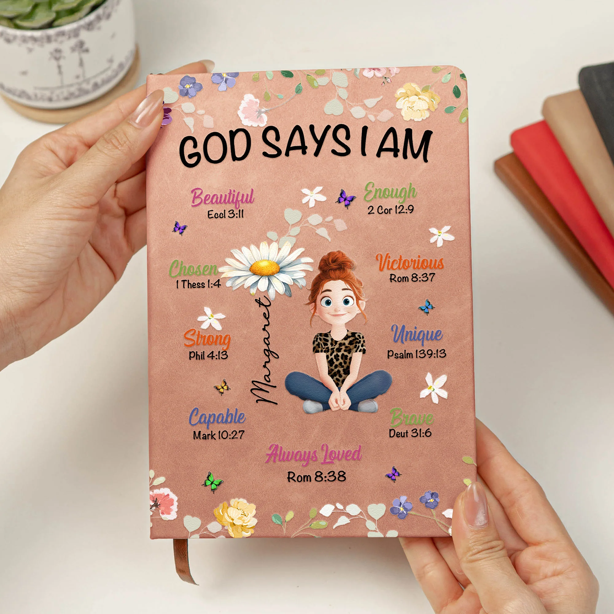 Birth Flower God Says I Am - Personalized Leather Journal - Image 2