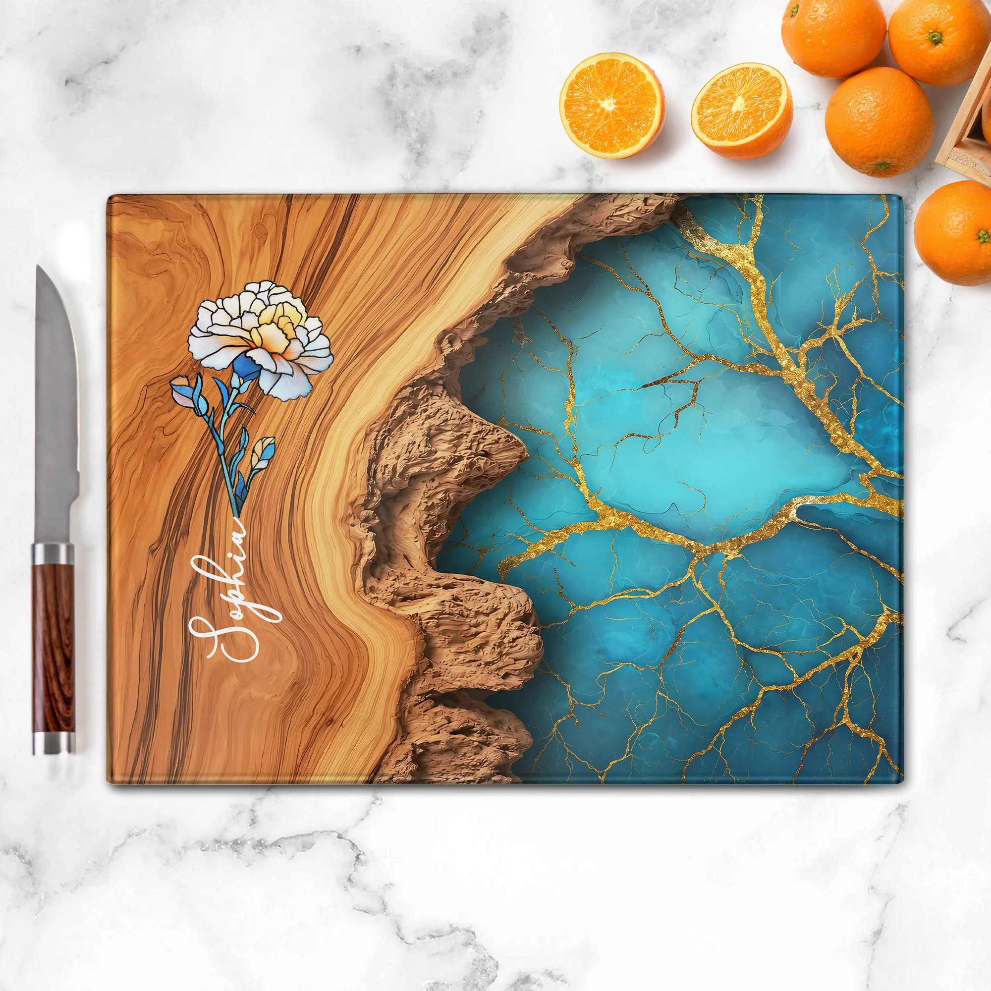 Birth Flower Kitchen Decor Gift For Her - Personalized Cutting Board - Image 2