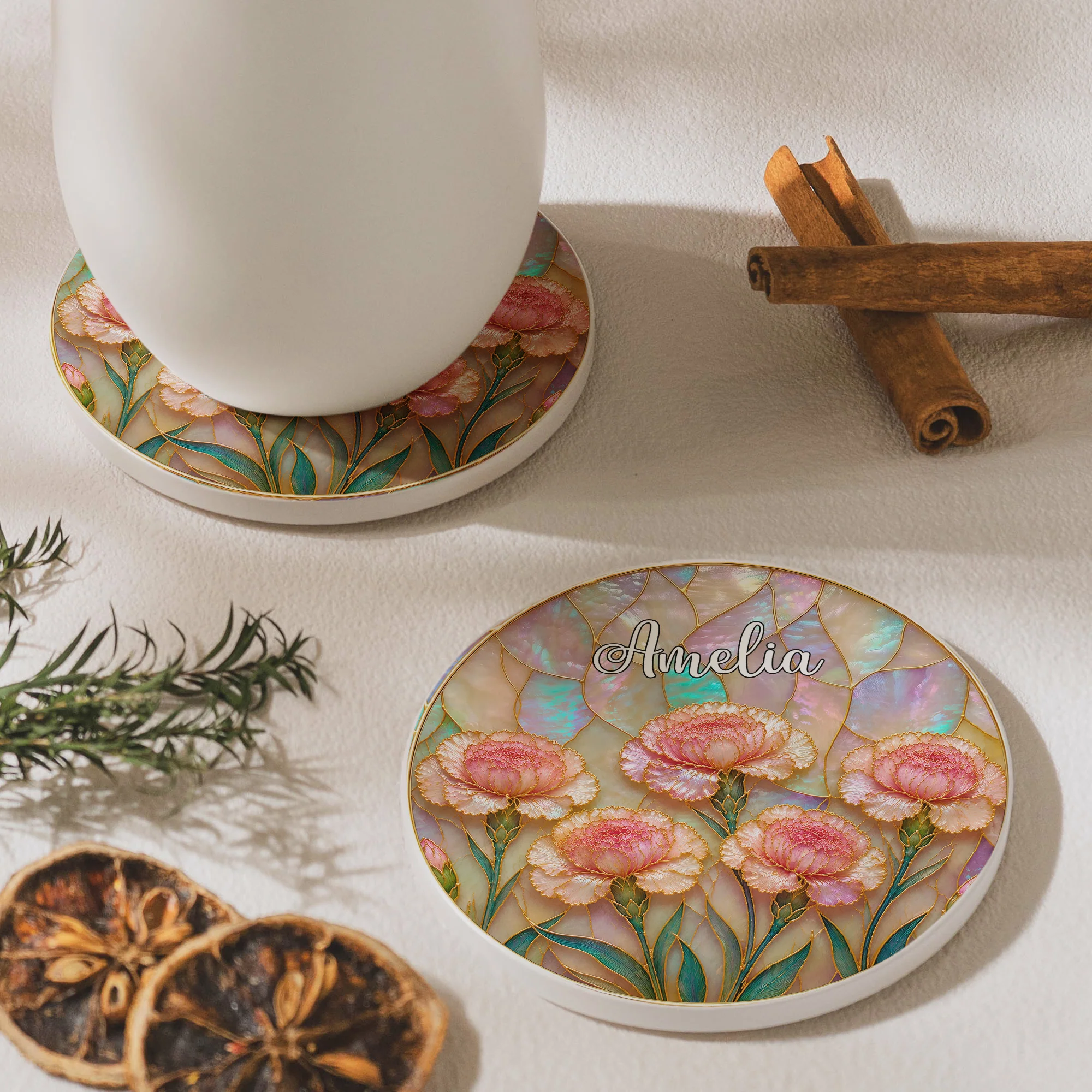 Birth Flower Mother Of Pearl Exchange Gifts Gag Gift For Women - Personalized Coaster - Image 4