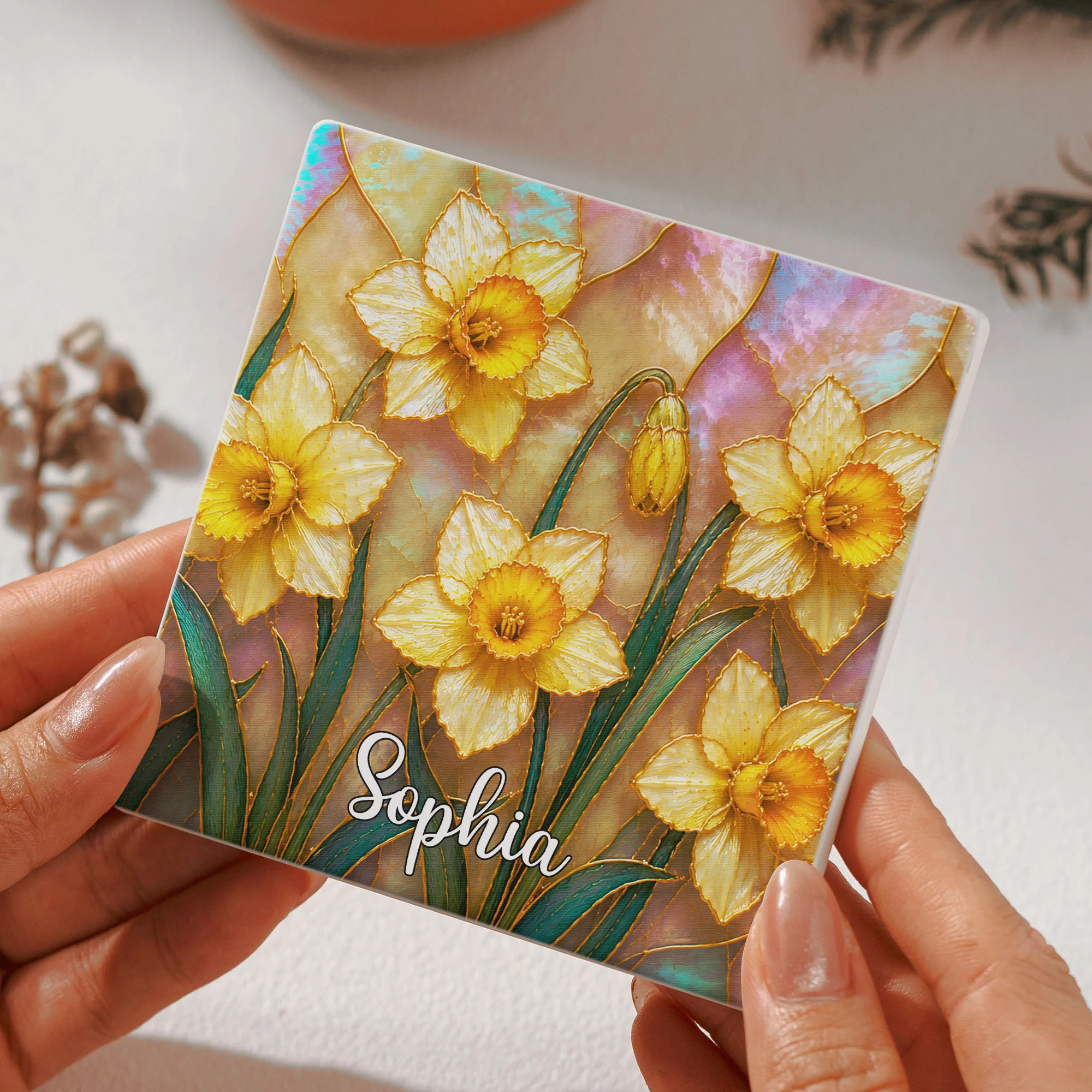 Birth Flower Mother Of Pearl Exchange Gifts Gag Gift For Women - Personalized Coaster - Image 7