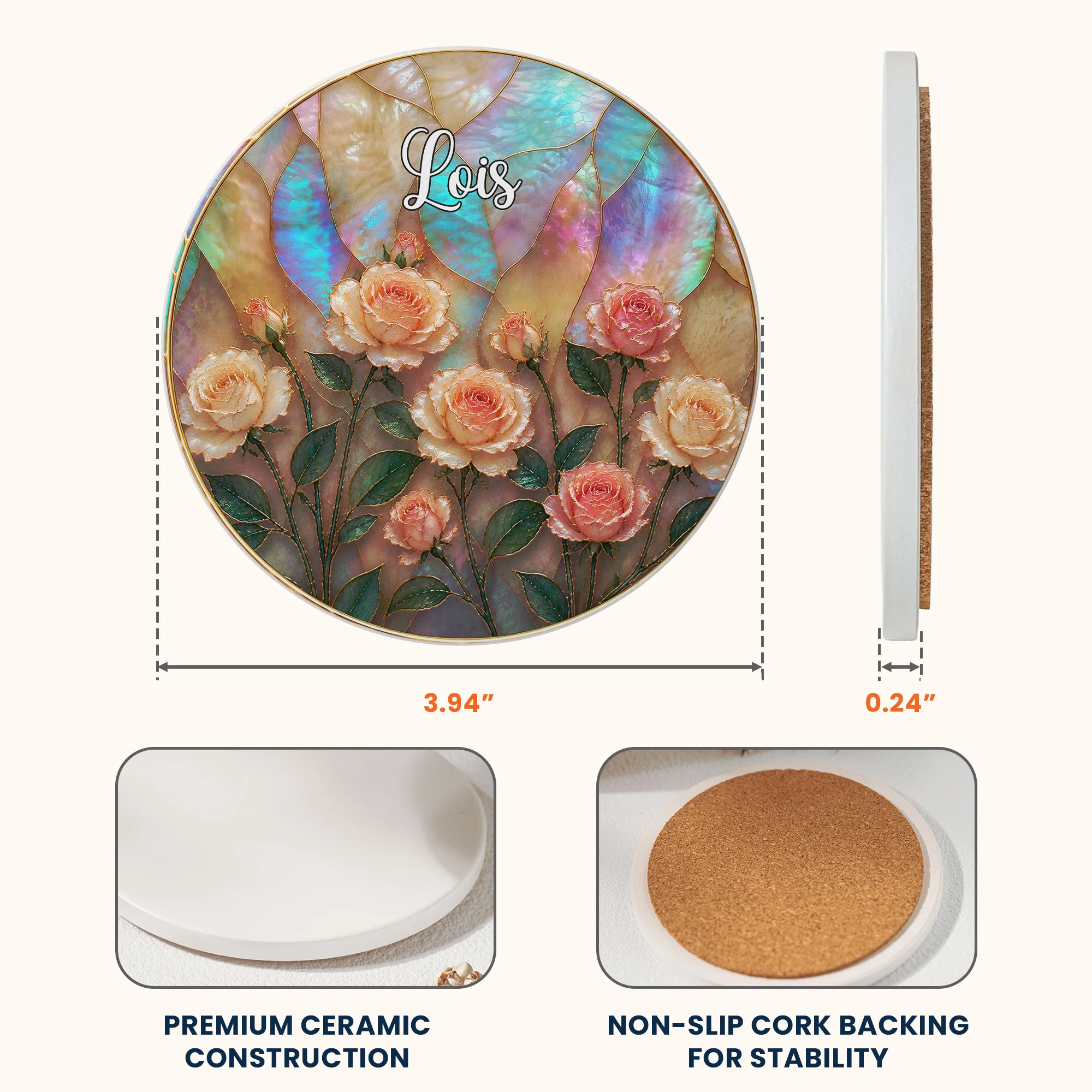 Birth Flower Mother Of Pearl Exchange Gifts Gag Gift For Women - Personalized Coaster - Image 9
