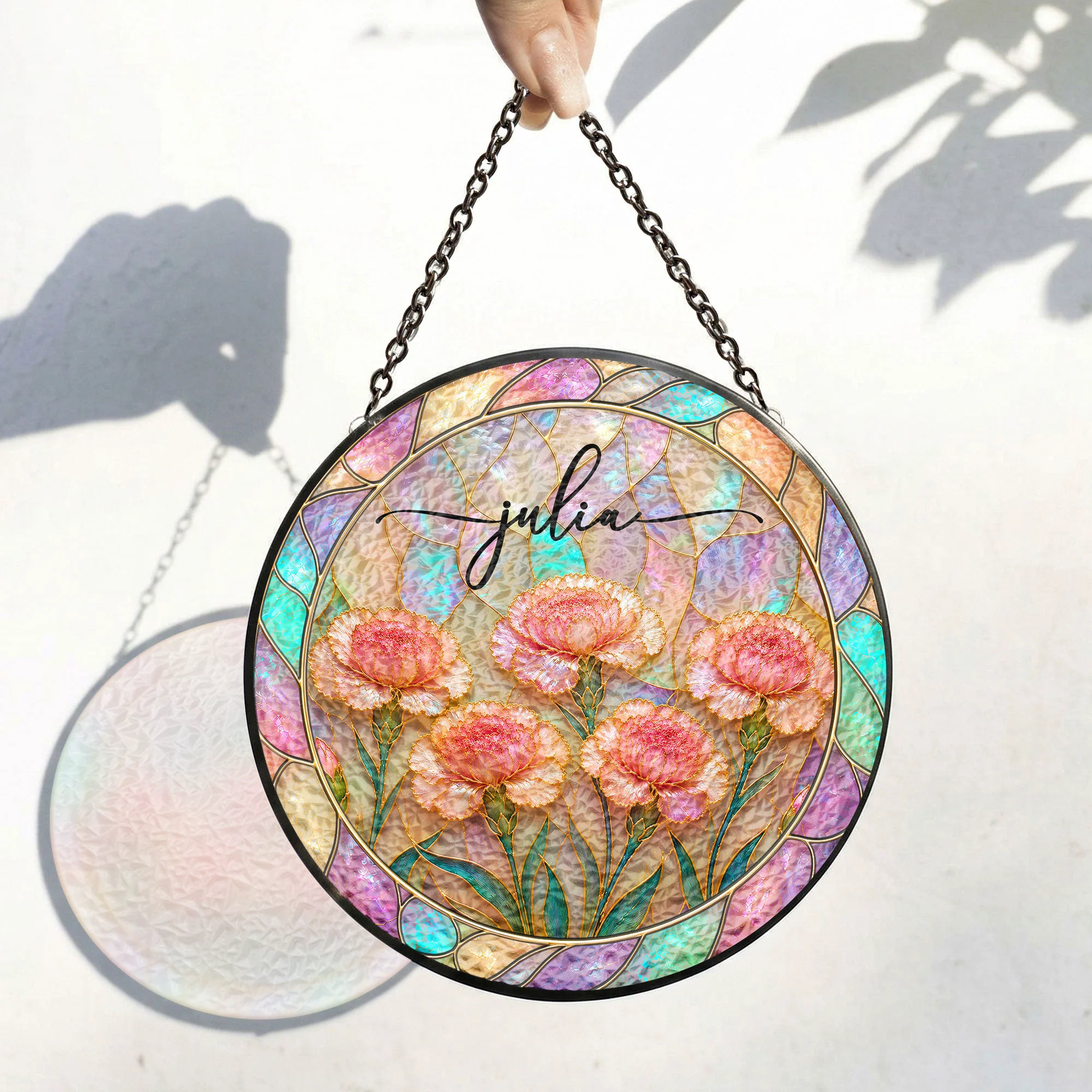 Birth Flower Mother Of Pearl Home Decor - Personalized Window Hanging Suncatcher - Image 6