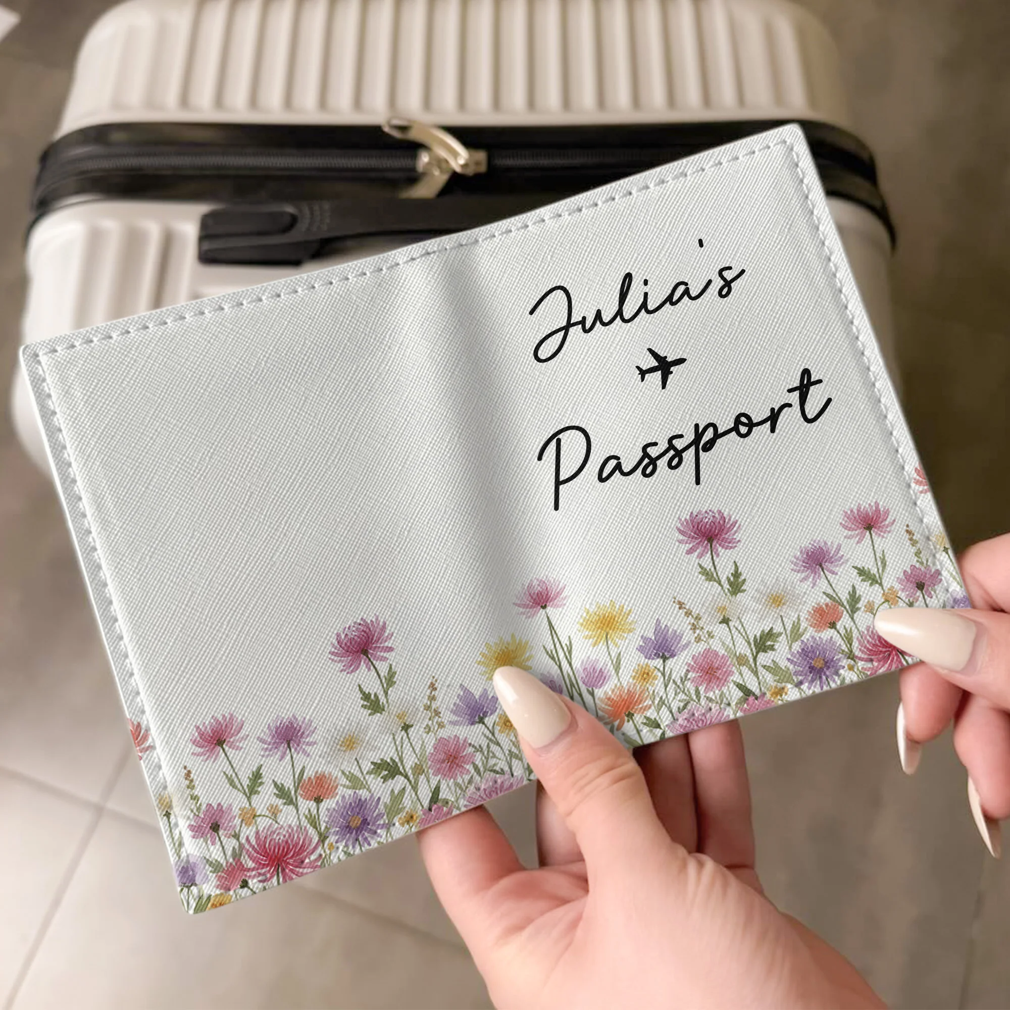 Birth Flower Name Traveling - Personalized Passport Cover And Luggage Tag Travel Set - Image 2