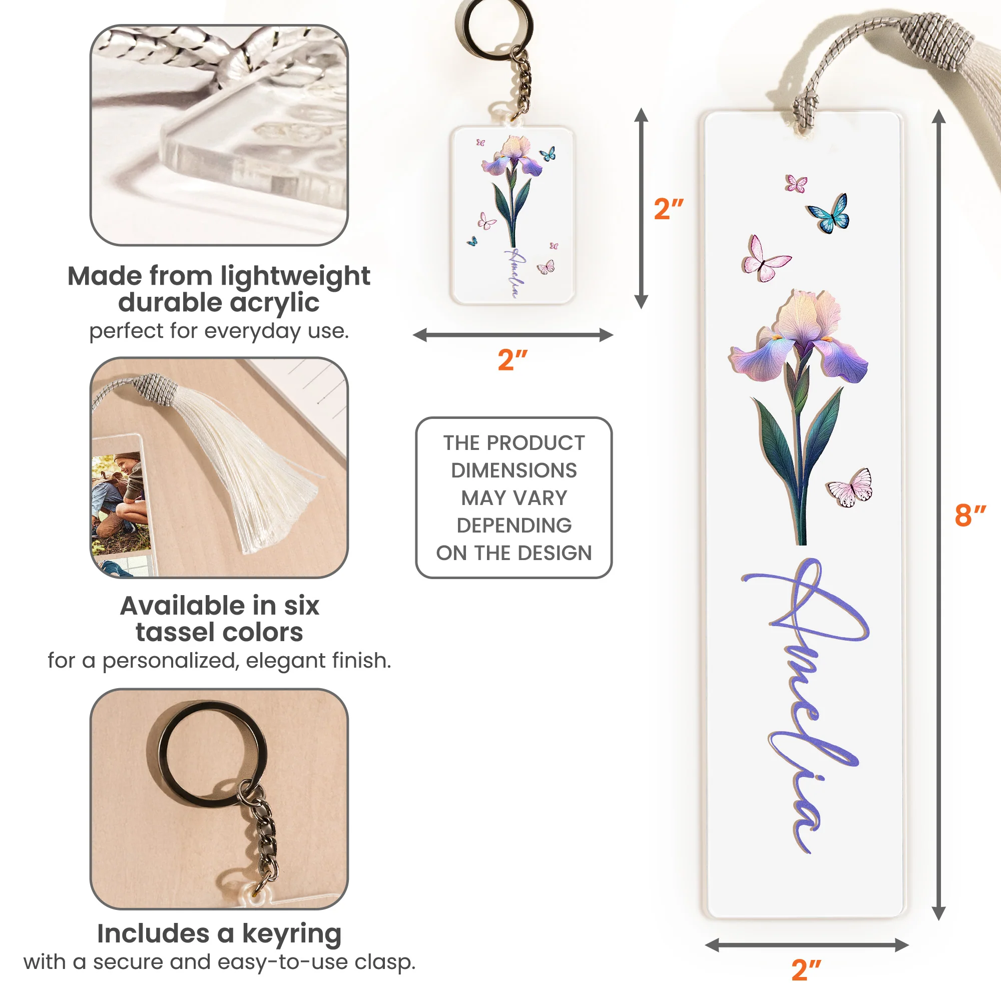Birth Flower - Personalized Acrylic Bookmark And Keychain Set - Image 6