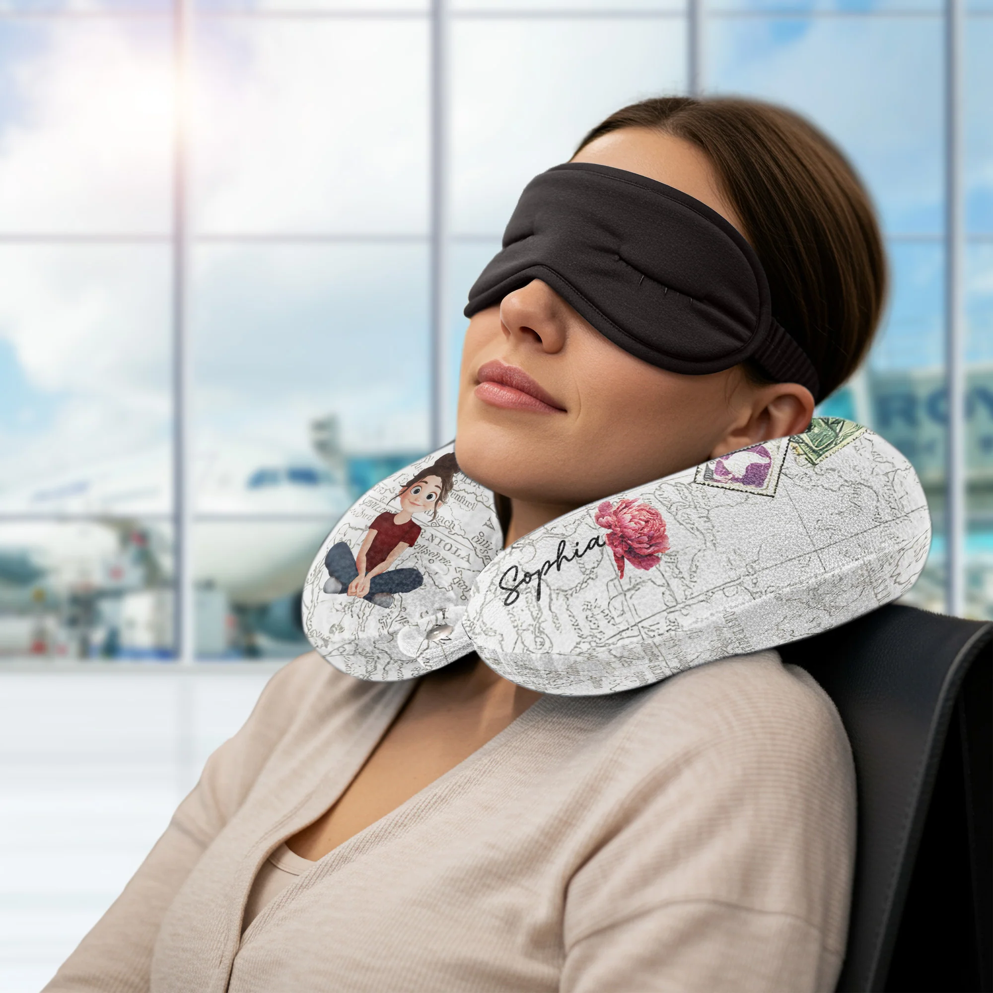 Birth Flower Self Gift - Personalized U-Shaped Travel Neck Pillow - Image 2
