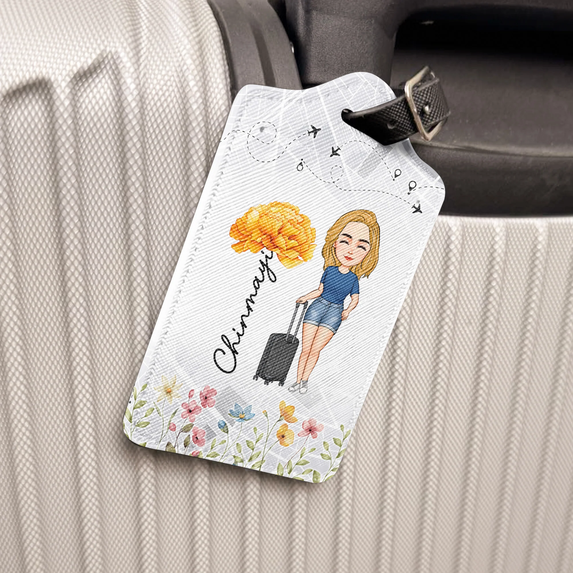 Birth Flower Travel Lovers - Personalized Passport Cover And Luggage Tag Travel Set - Image 4