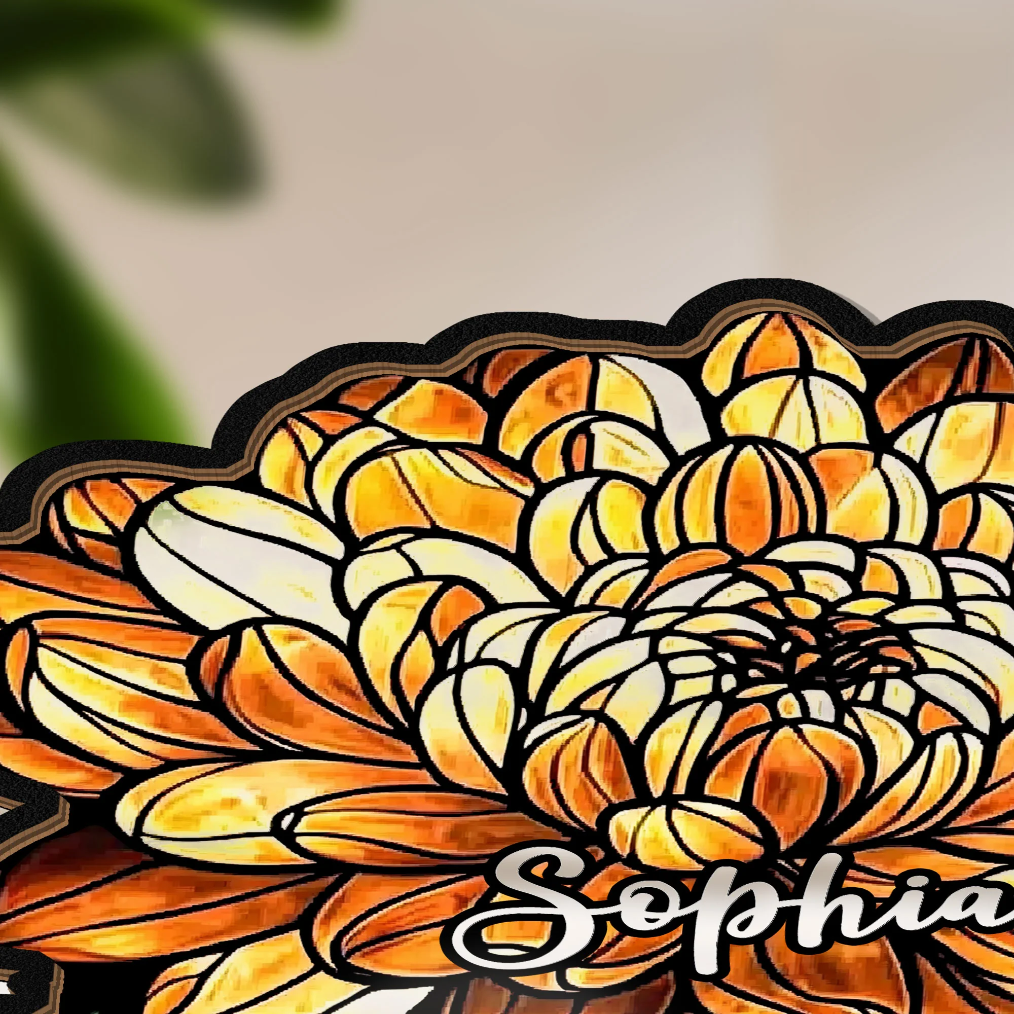 Birth Flower With Name - Personalized Wood And Acrylic Night Light - Image 3