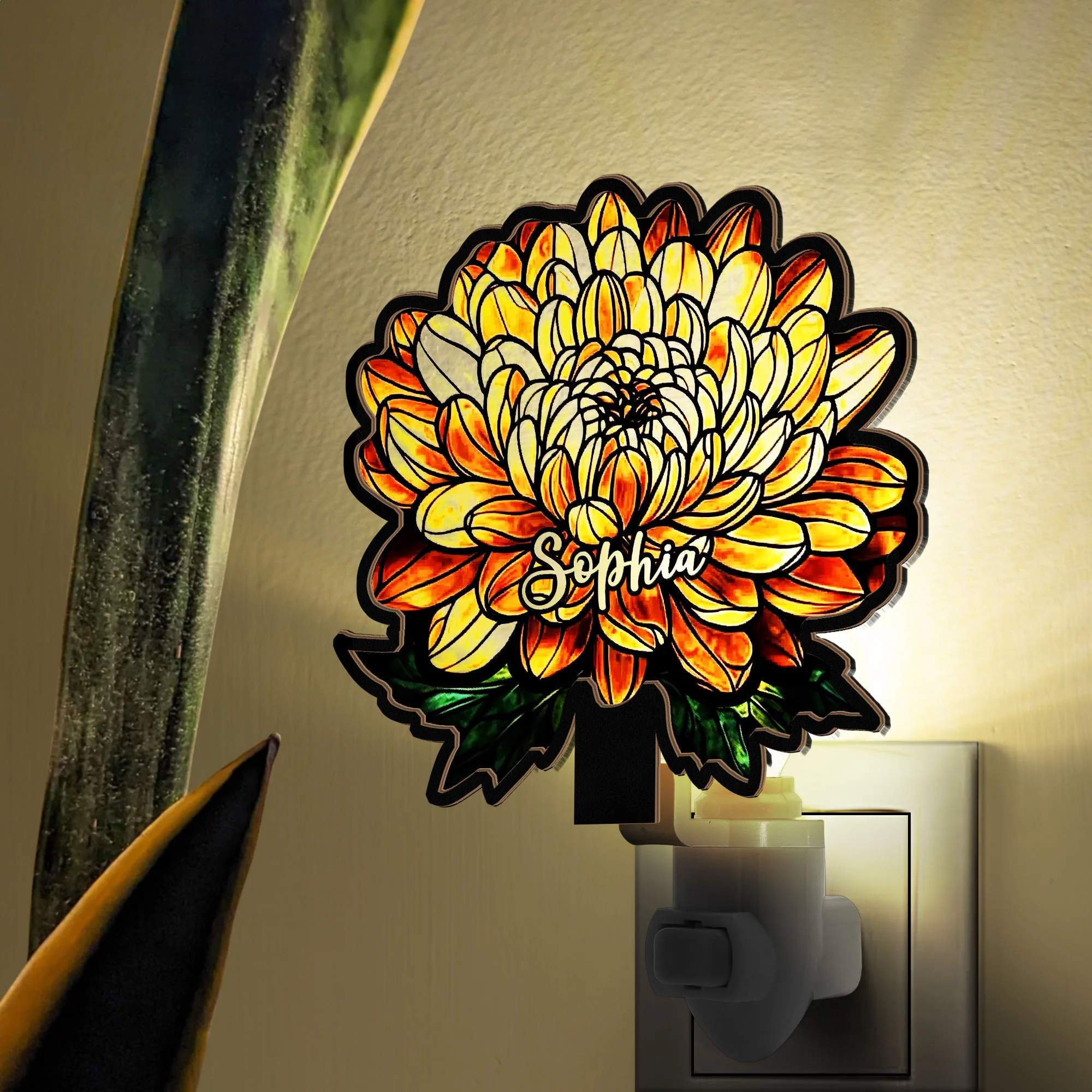 Birth Flower With Name - Personalized Wood And Acrylic Night Light - Image 4