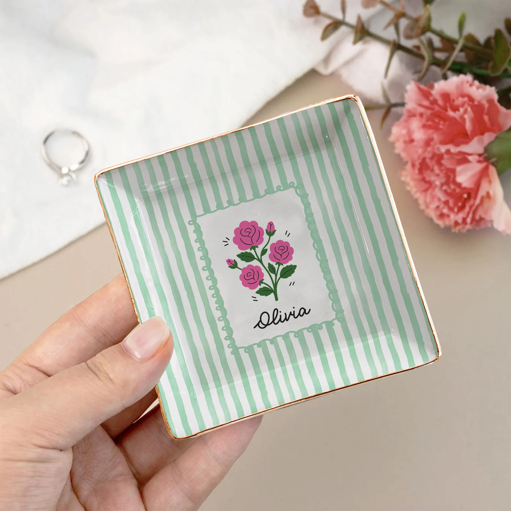 Birth Month Flower Gift For Her Daughter Friends - Personalized Jewelry Dish - Image 3