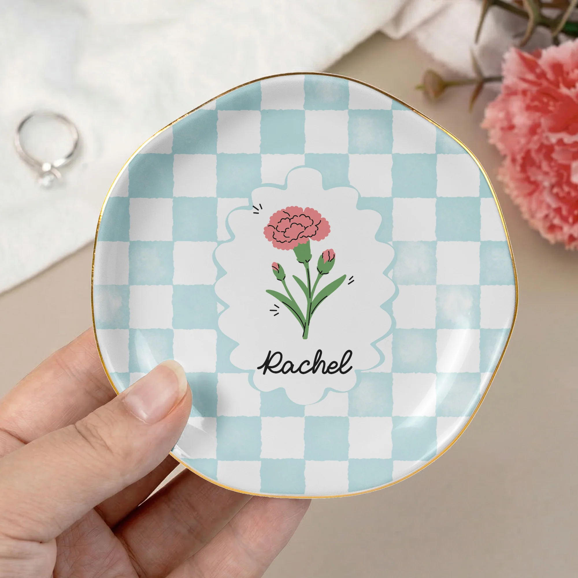 Birth Month Flower Gift For Her Daughter Friends - Personalized Jewelry Dish - Image 7