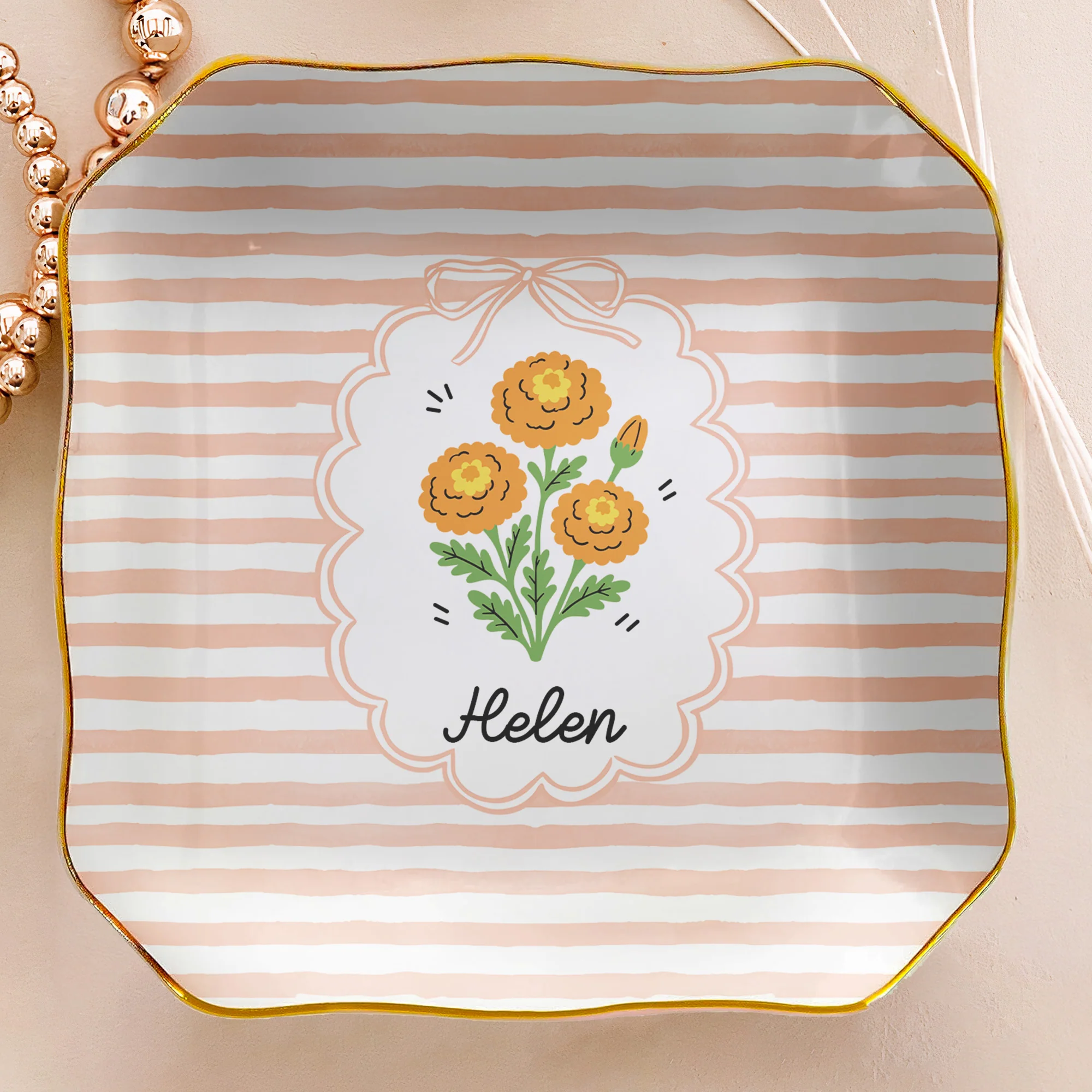 Birth Month Flower Gift For Her Daughter Friends - Personalized Jewelry Dish - Image 8