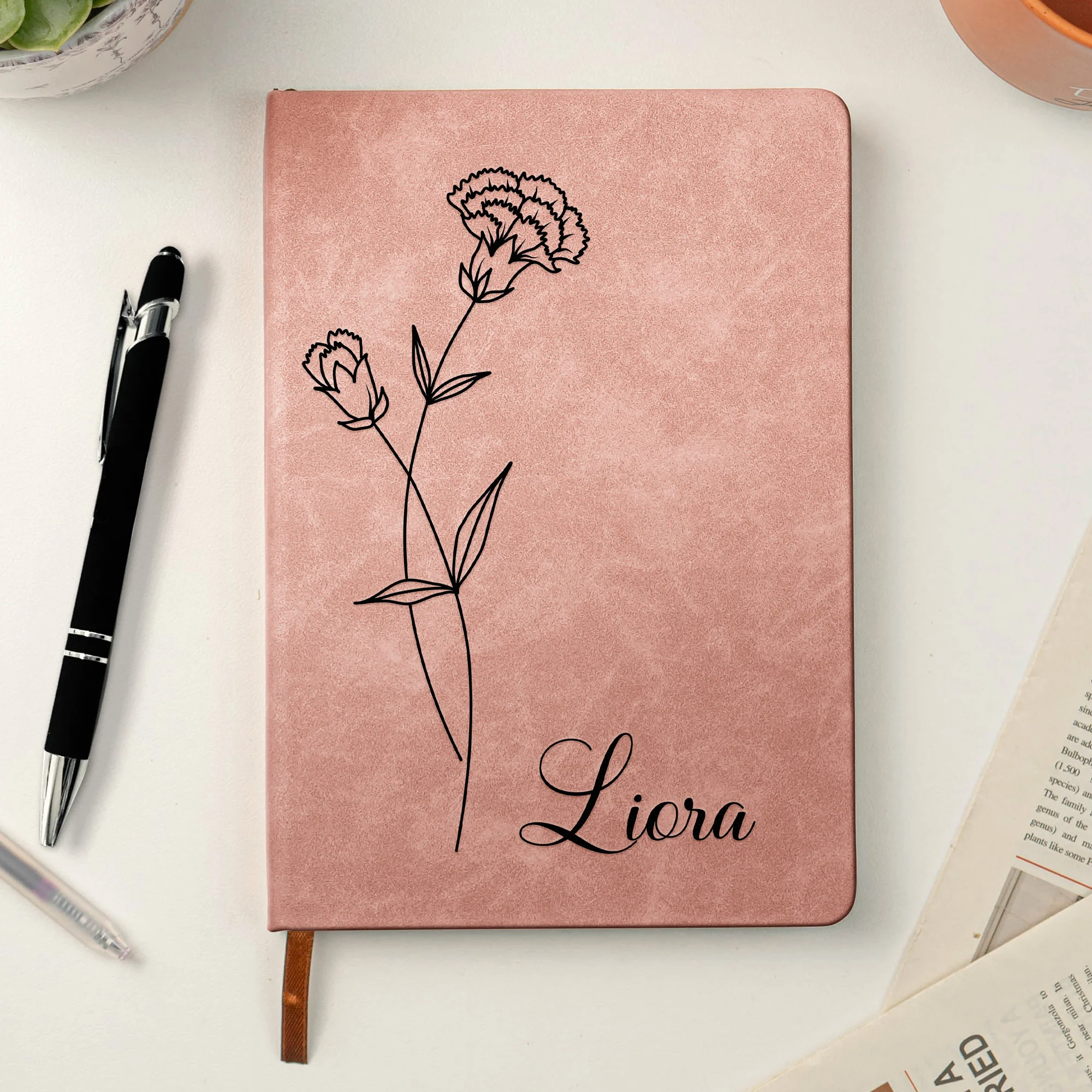 Birth Month Flower Notebook Custom Journal Birthday Gift - Personalized Leather Journal - Image 2