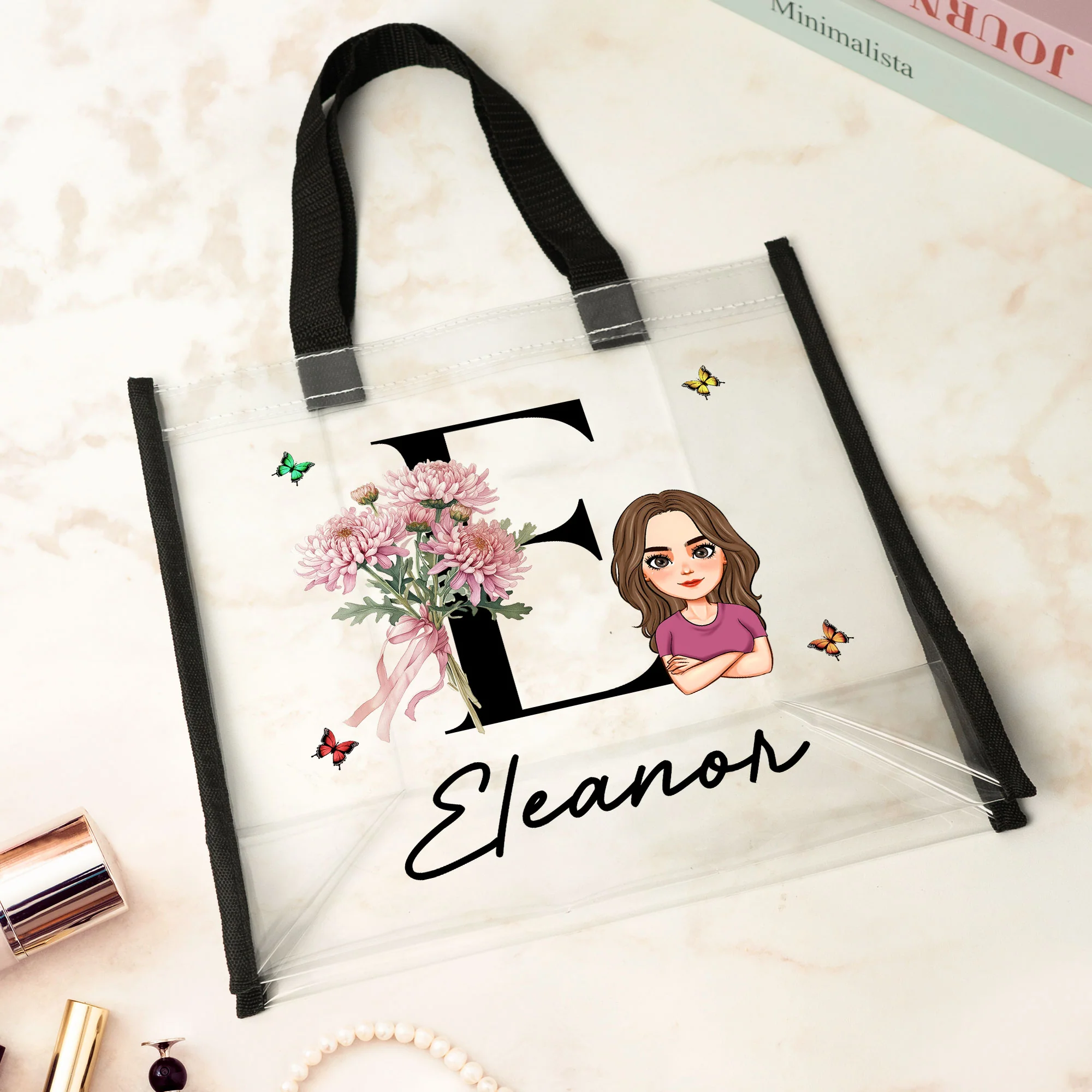 Birth Month Flower With Name Initial - Custom Clear Tote Bag - Image 5