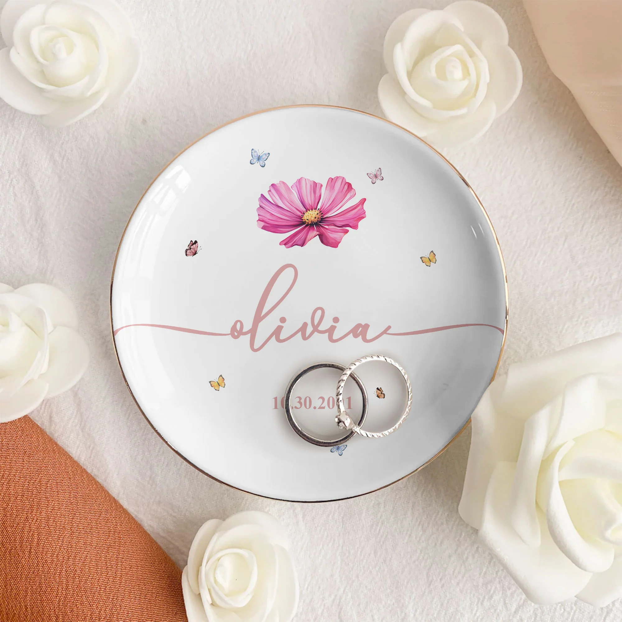 Birthday Dish Custom Birth Flowers And Name - Personalized Jewelry Dish - Image 4