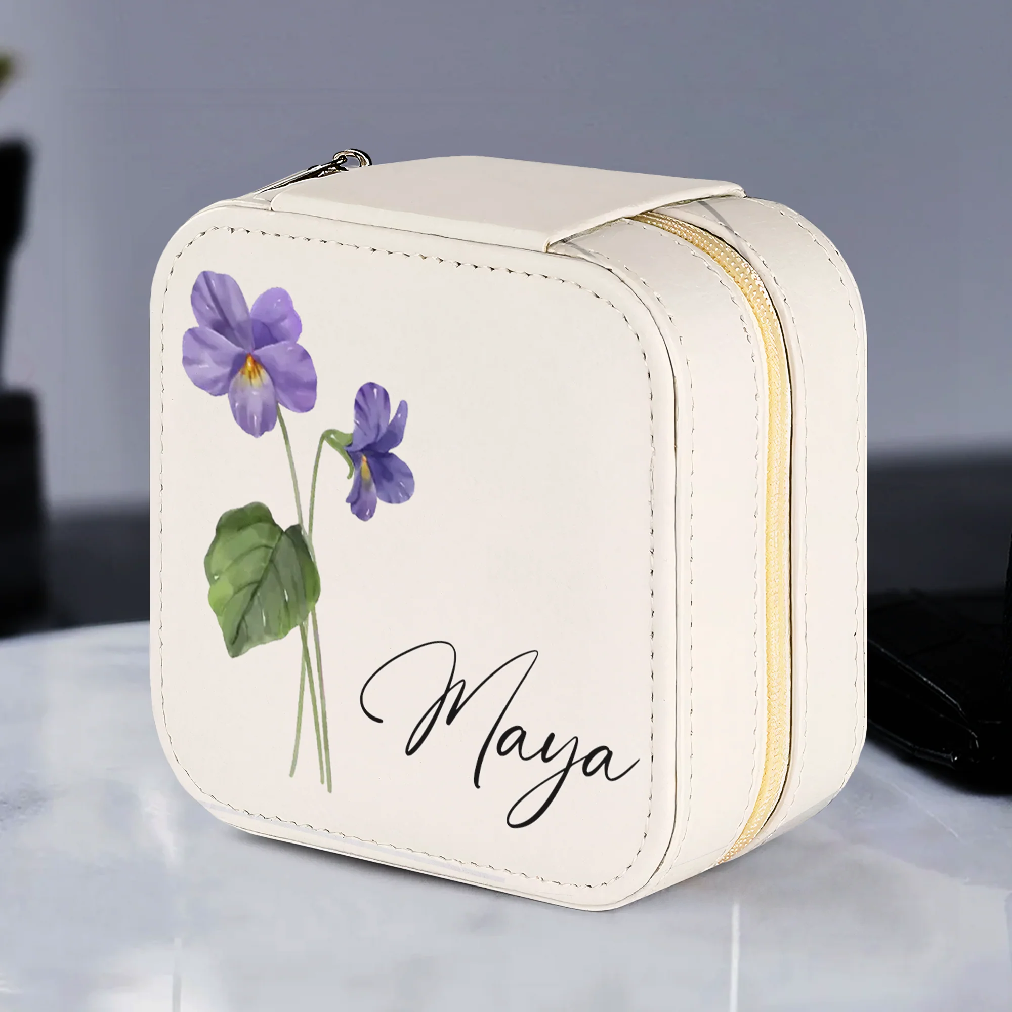 Birthday Flowers With Name - Personalized Jewelry Box - Image 2