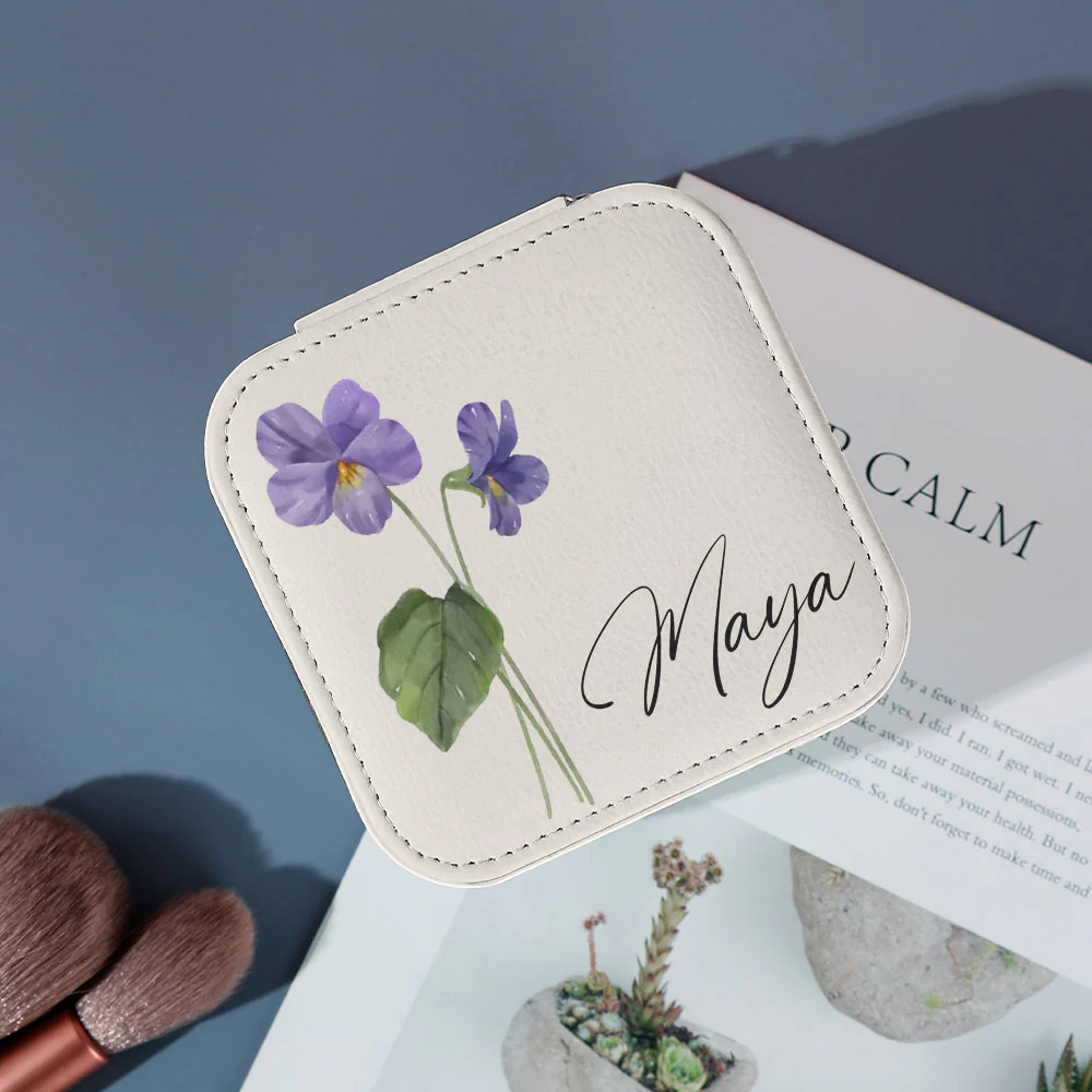 Birthday Flowers With Name - Personalized Jewelry Box - Image 3
