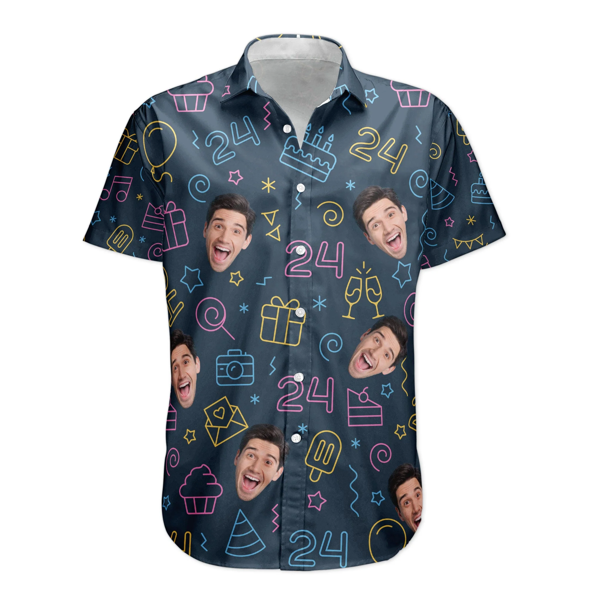 Birthday Neon Party Custom Face Funny Birthday Gift - Custom Photo Hawaiian Shirts - Image 6