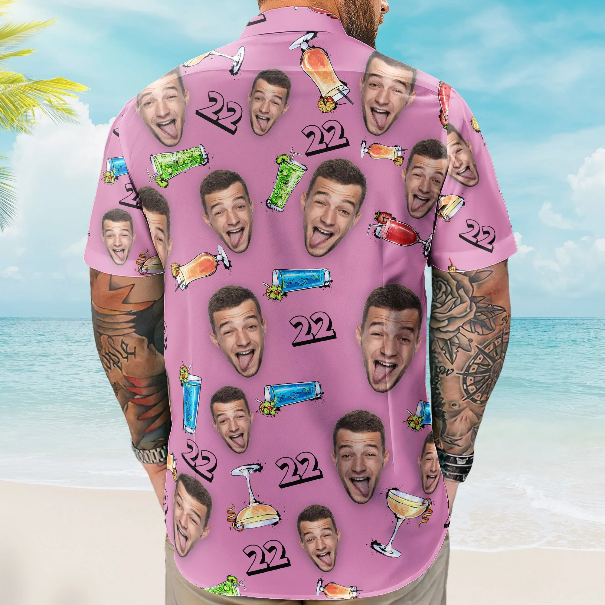 Birthday Party Drinks Custom Face Funny Birthday Gift- Custom Photo Hawaiian Shirts - Image 5