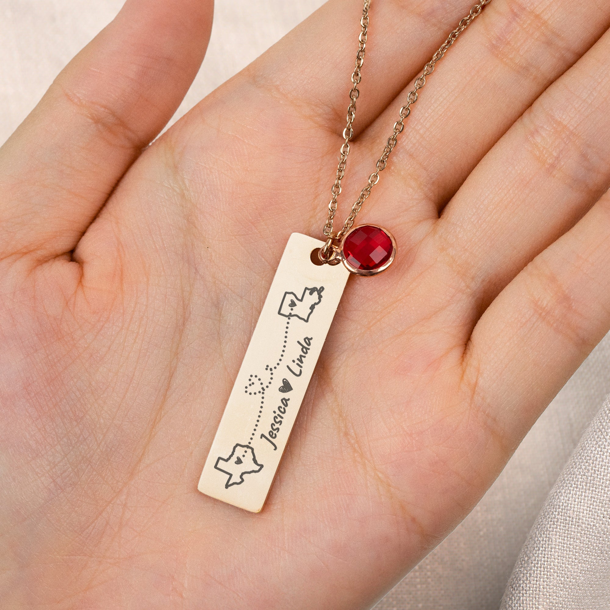 Birthstone Necklace Custom States Friends Couple - Personalized Birthstone Necklace - Image 2