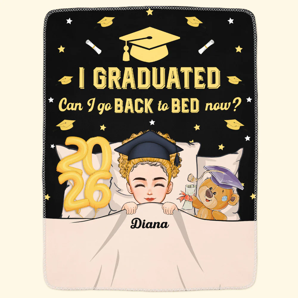 Blanket Graduation Can I Go Back To Bed Now - Personalized Blanket - Image 2