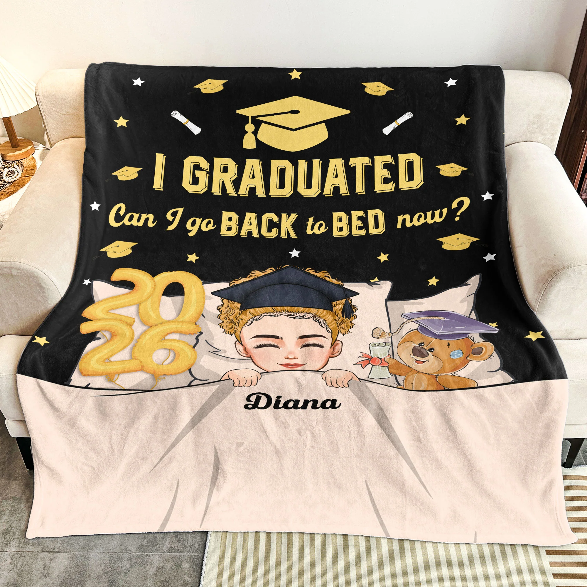 Blanket Graduation Can I Go Back To Bed Now - Personalized Blanket - Image 3