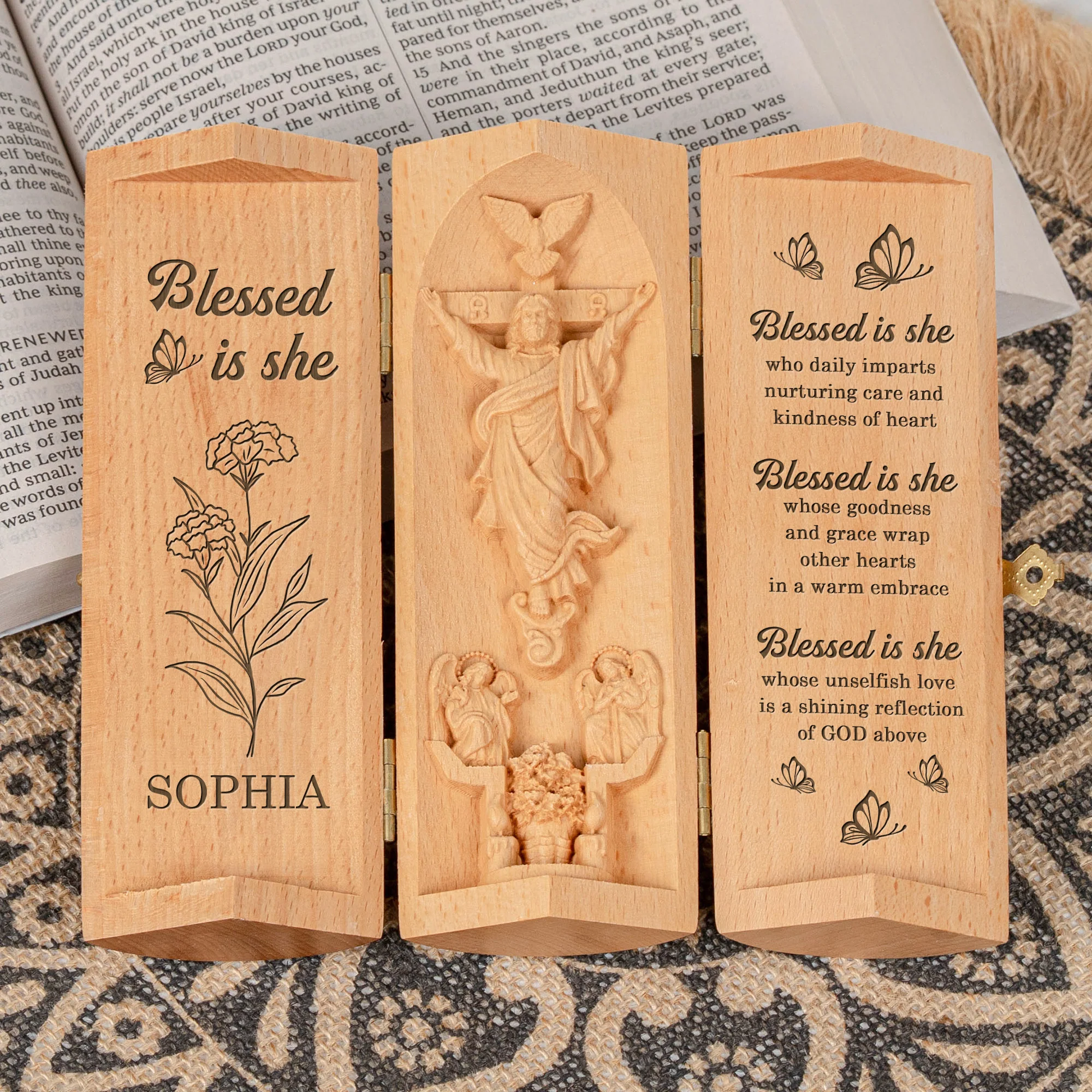 Blessed Is She Faith Gift For Her - Personalized Wooden Plaque - Image 2