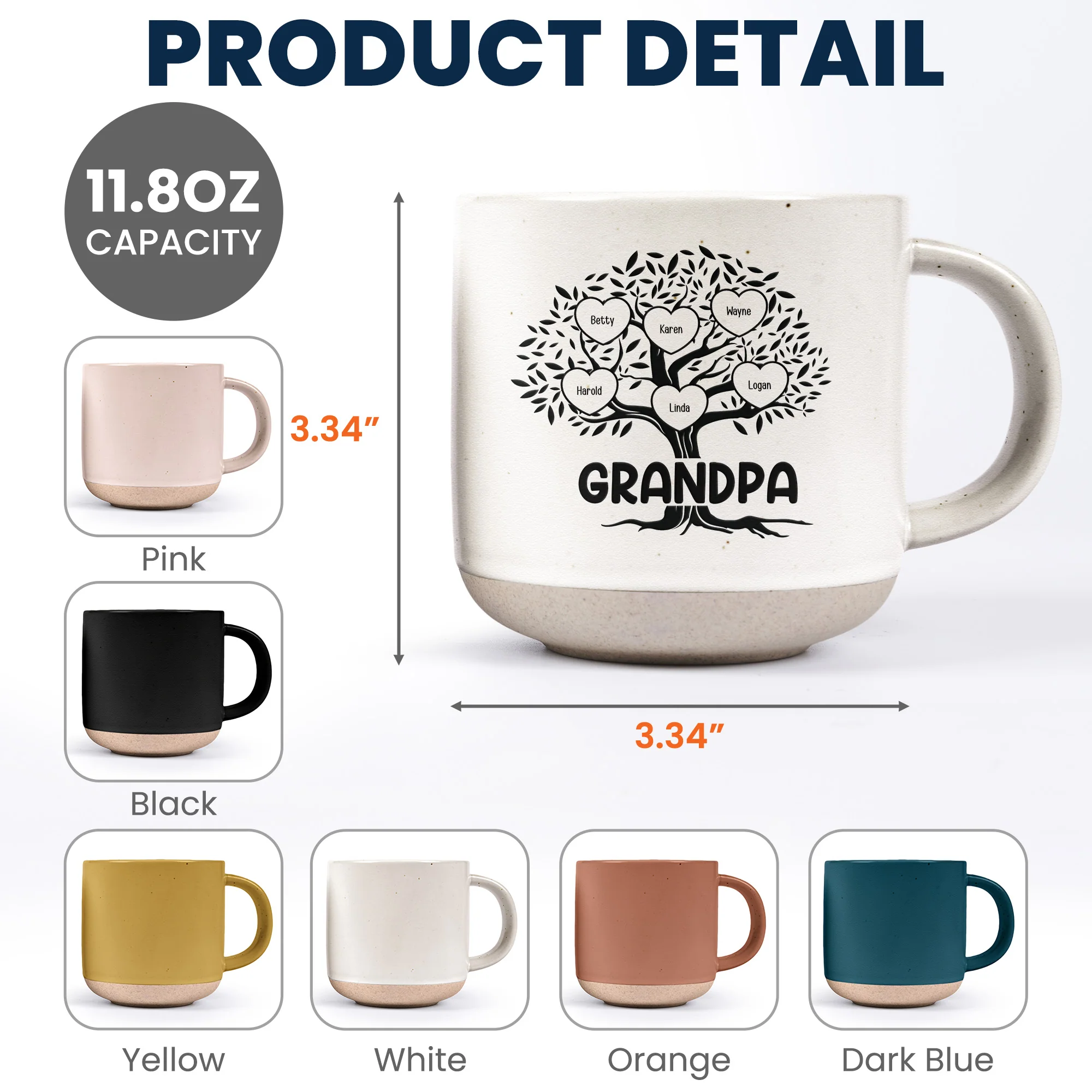 Blessed To Be Called Grandma, Grandpa Family Roots Tree - Personalized Pottery Mug - Image 6