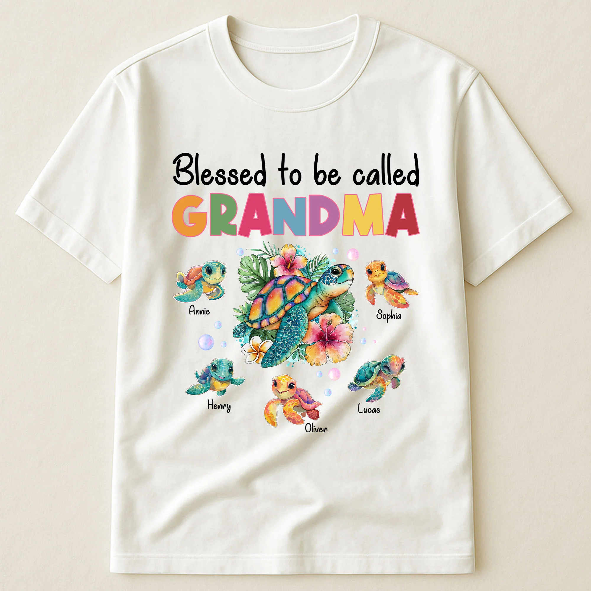 Blessed To Be Called Grandma Nana Gigi Sea Turtle With Hibiscus - Personalized Shirt