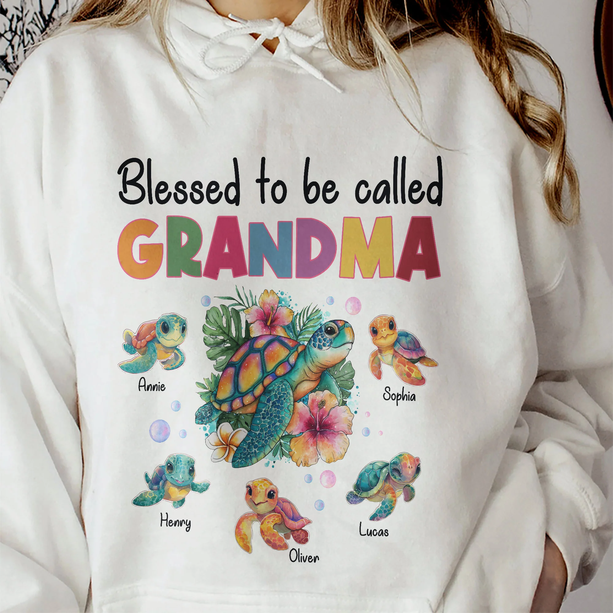 Blessed To Be Called Grandma Nana Gigi Sea Turtle With Hibiscus - Personalized Shirt - Image 6