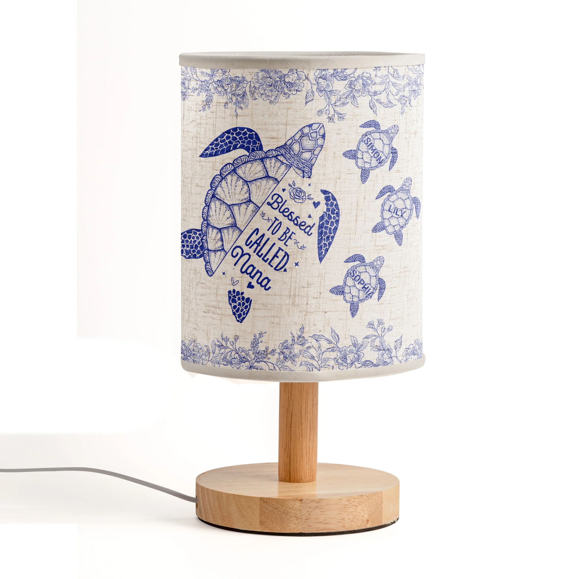 Blessed To Be Called Grandma Nana Turtle Toile De Jouy - Personalized Fabric Lamp - Image 2