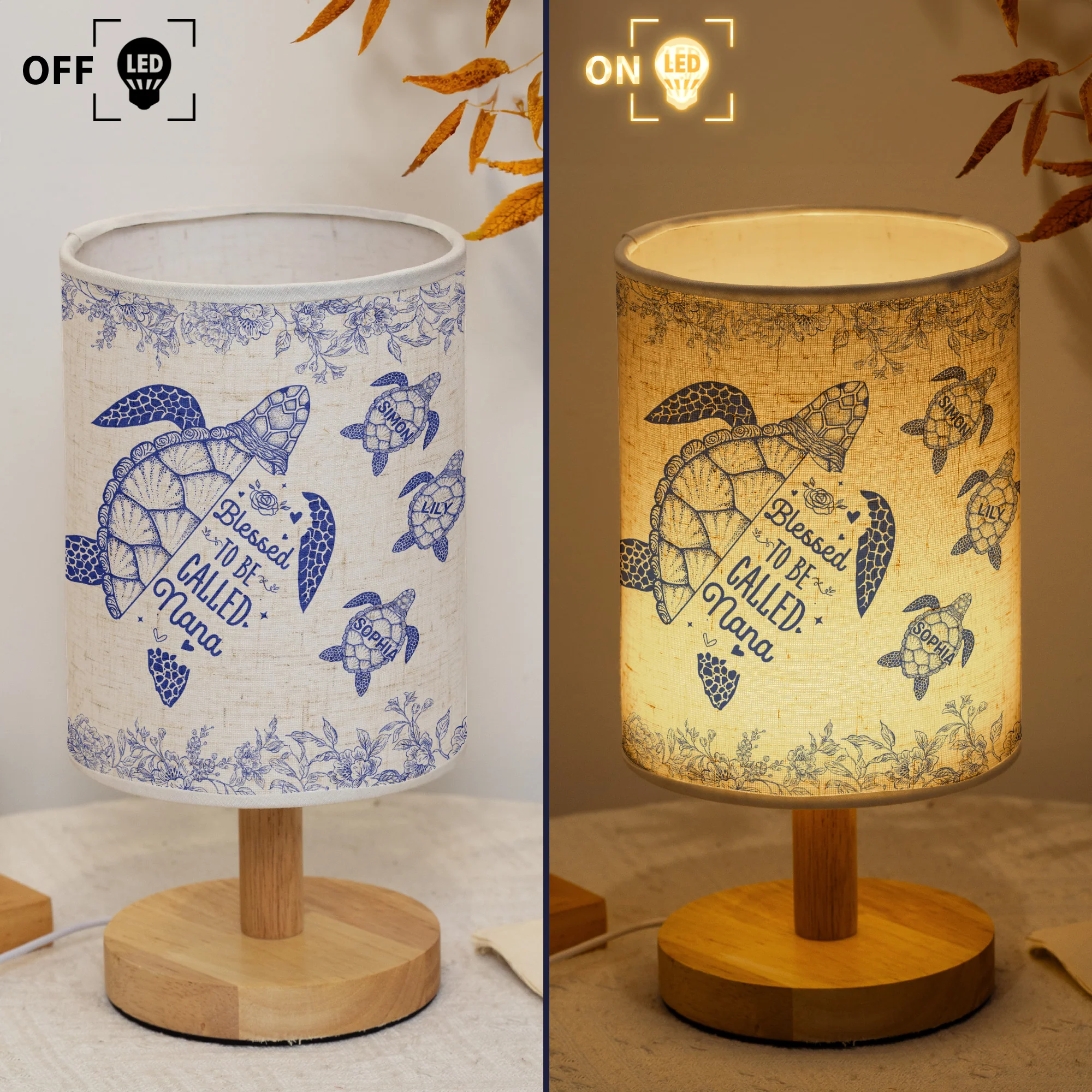 Blessed To Be Called Grandma Nana Turtle Toile De Jouy - Personalized Fabric Lamp - Image 4