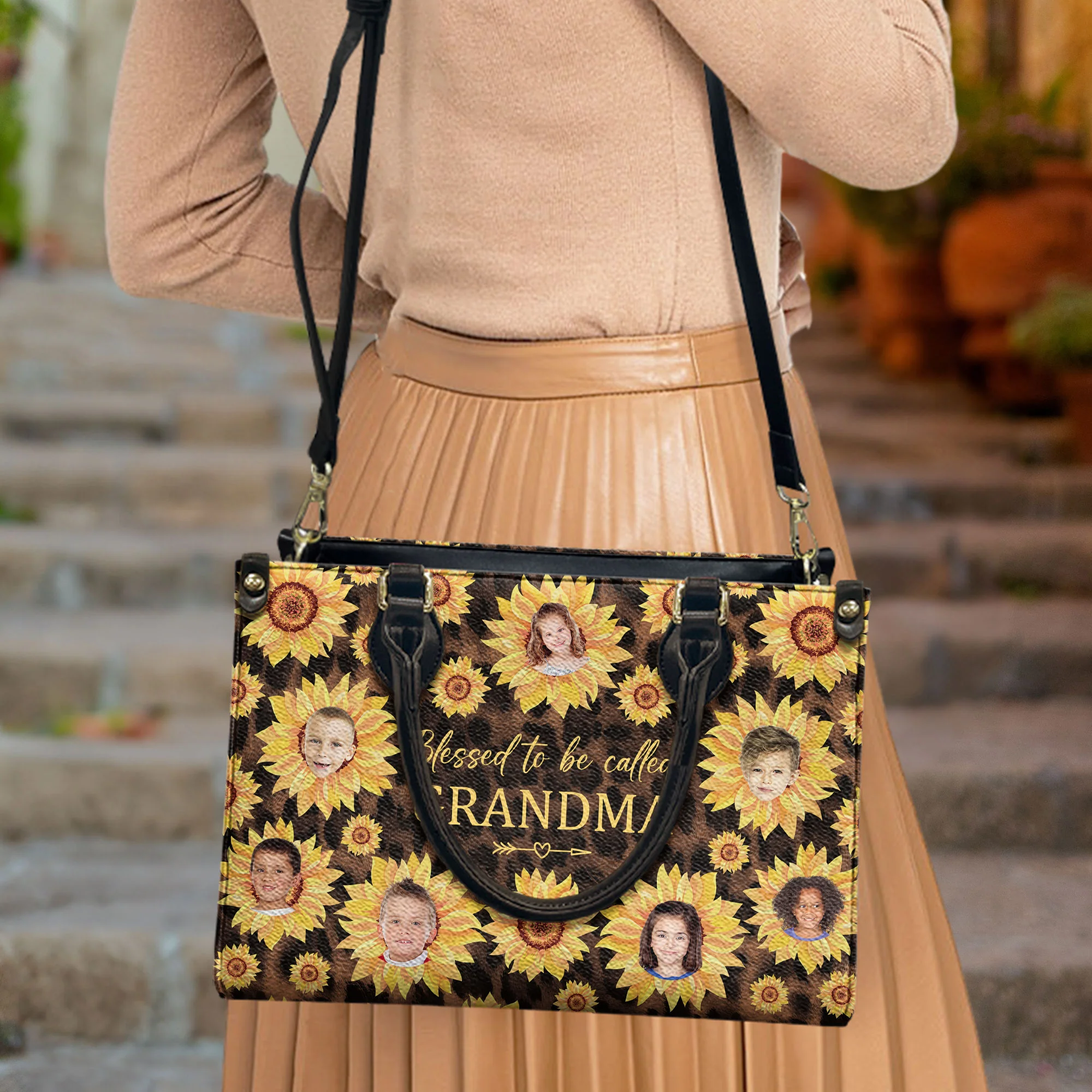 Blessed To Be Called Grandma - Personalized Photo Leather Bag - Image 5