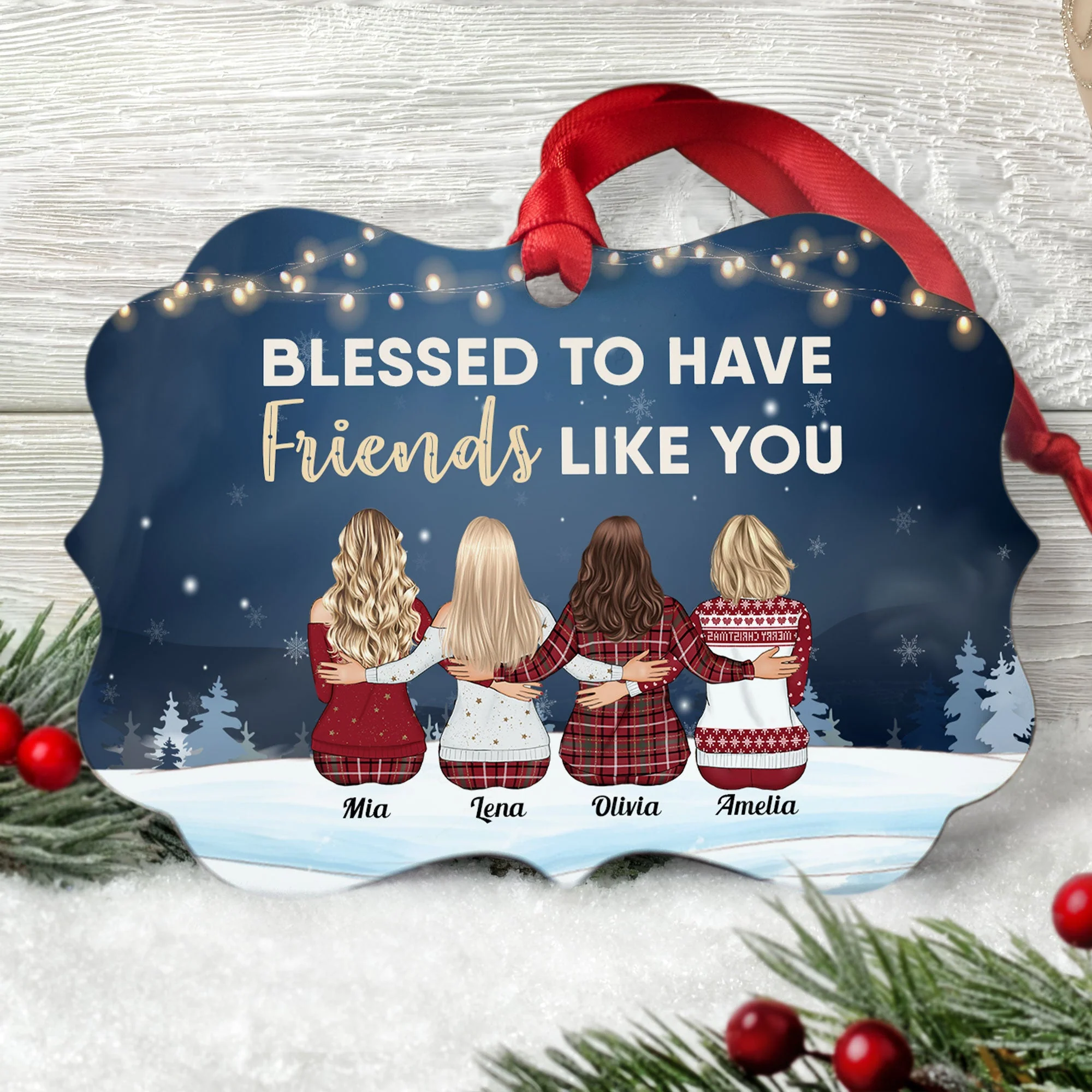 Blessed To Have Friends Like You - Personalized Aluminum Ornament - Christmas Gift For Friends, Co-Workers -  Family Sitting - Image 2