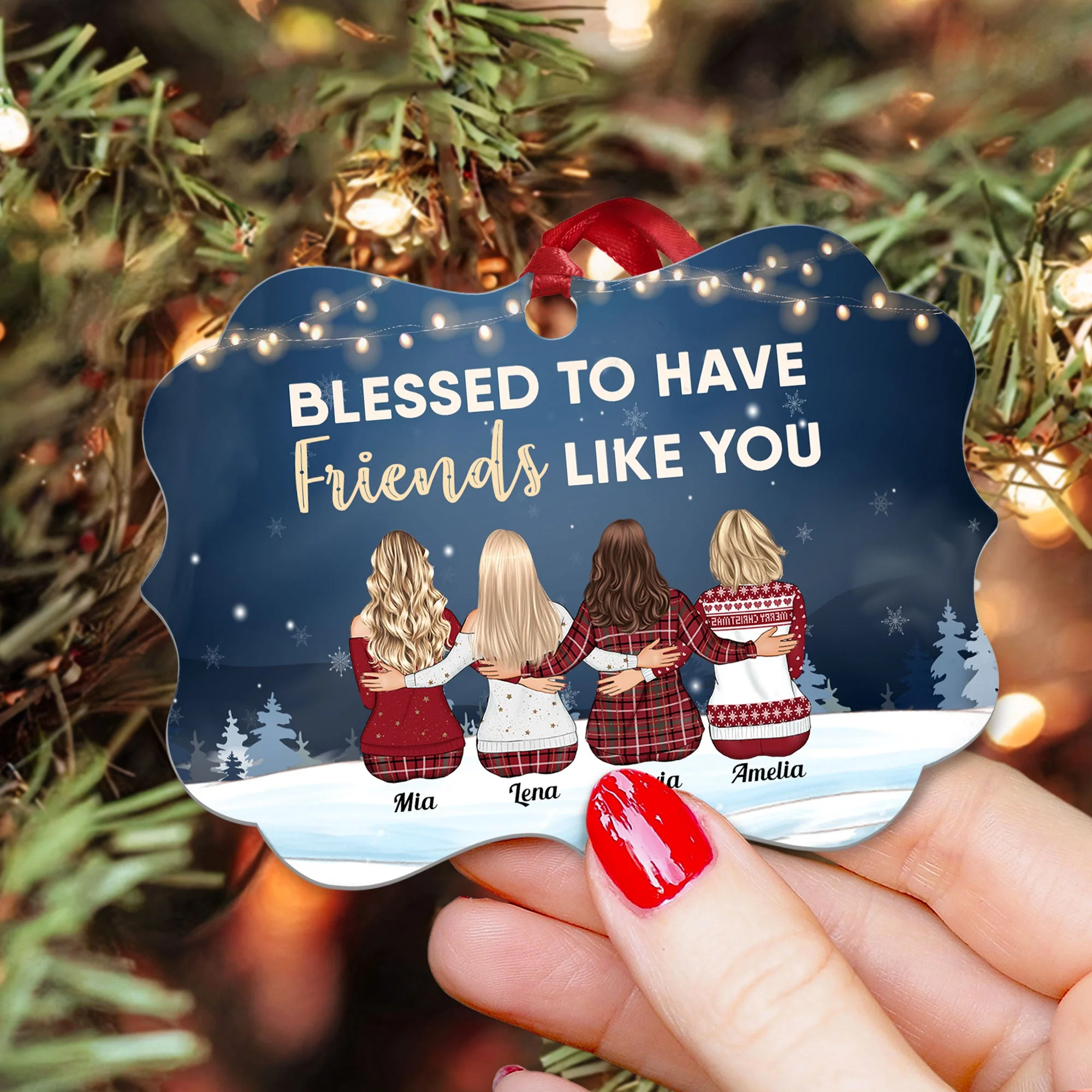 Blessed To Have Friends Like You - Personalized Aluminum Ornament - Christmas Gift For Friends, Co-Workers -  Family Sitting - Image 3